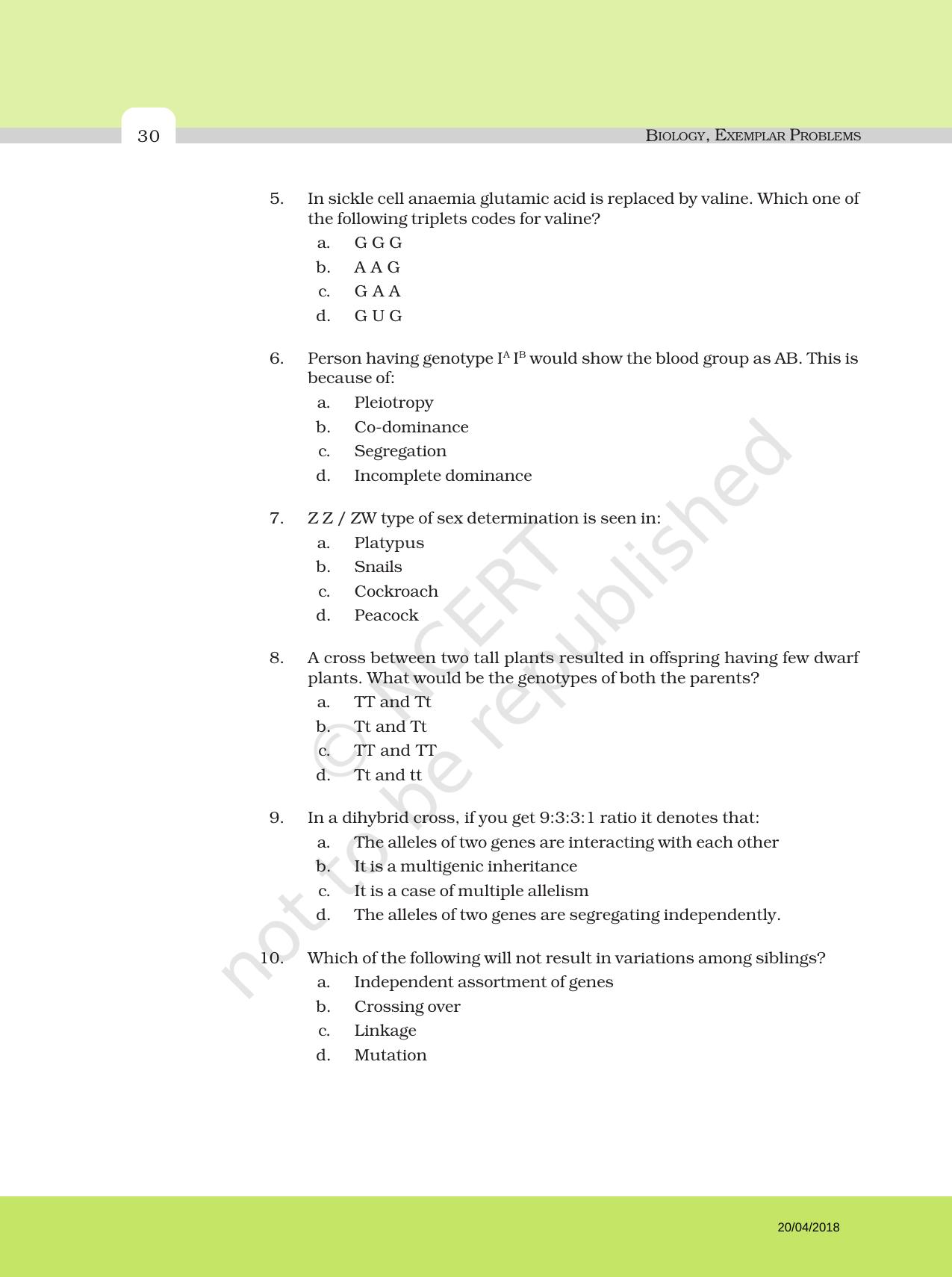 NCERT Exemplar Book for Class 12 Biology: Chapter 5 Principle of Inheritance and Variation - Page 2