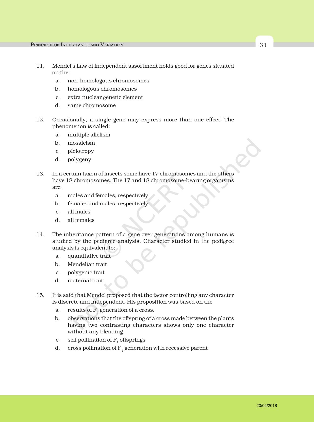 NCERT Exemplar Book for Class 12 Biology: Chapter 5 Principle of Inheritance and Variation - Page 3