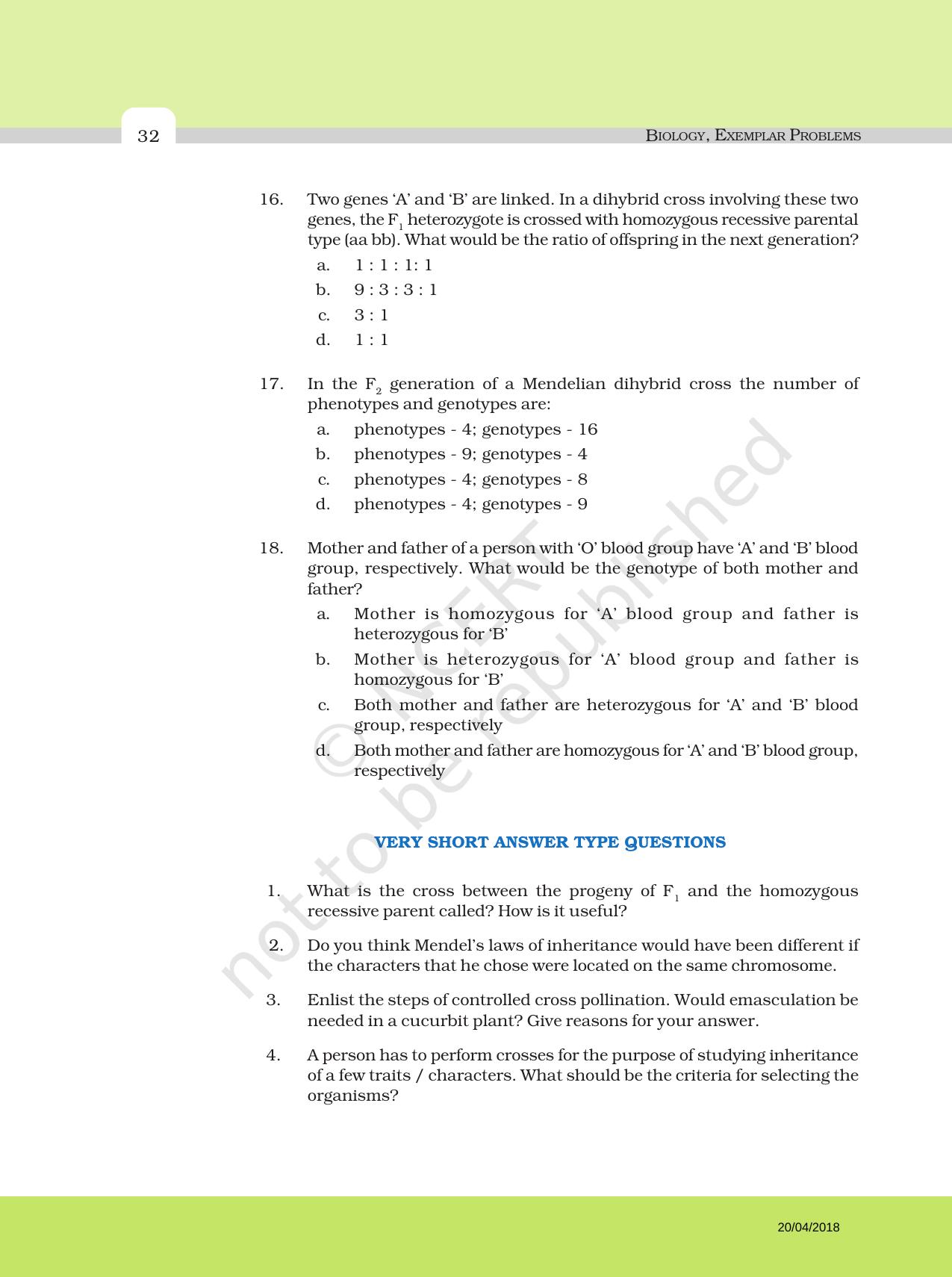 NCERT Exemplar Book for Class 12 Biology: Chapter 5 Principle of Inheritance and Variation - Page 4
