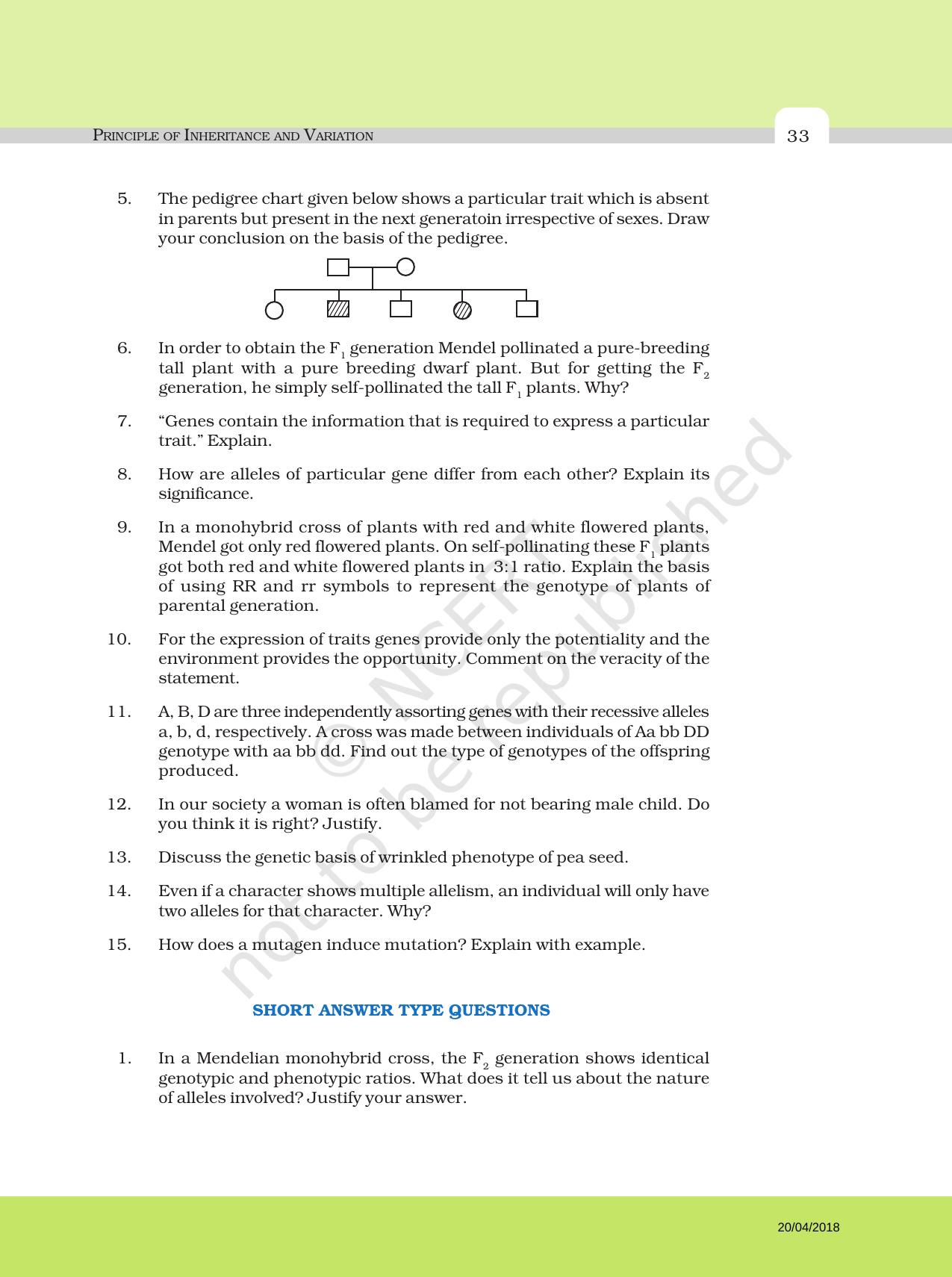 NCERT Exemplar Book for Class 12 Biology: Chapter 5 Principle of Inheritance and Variation - Page 5