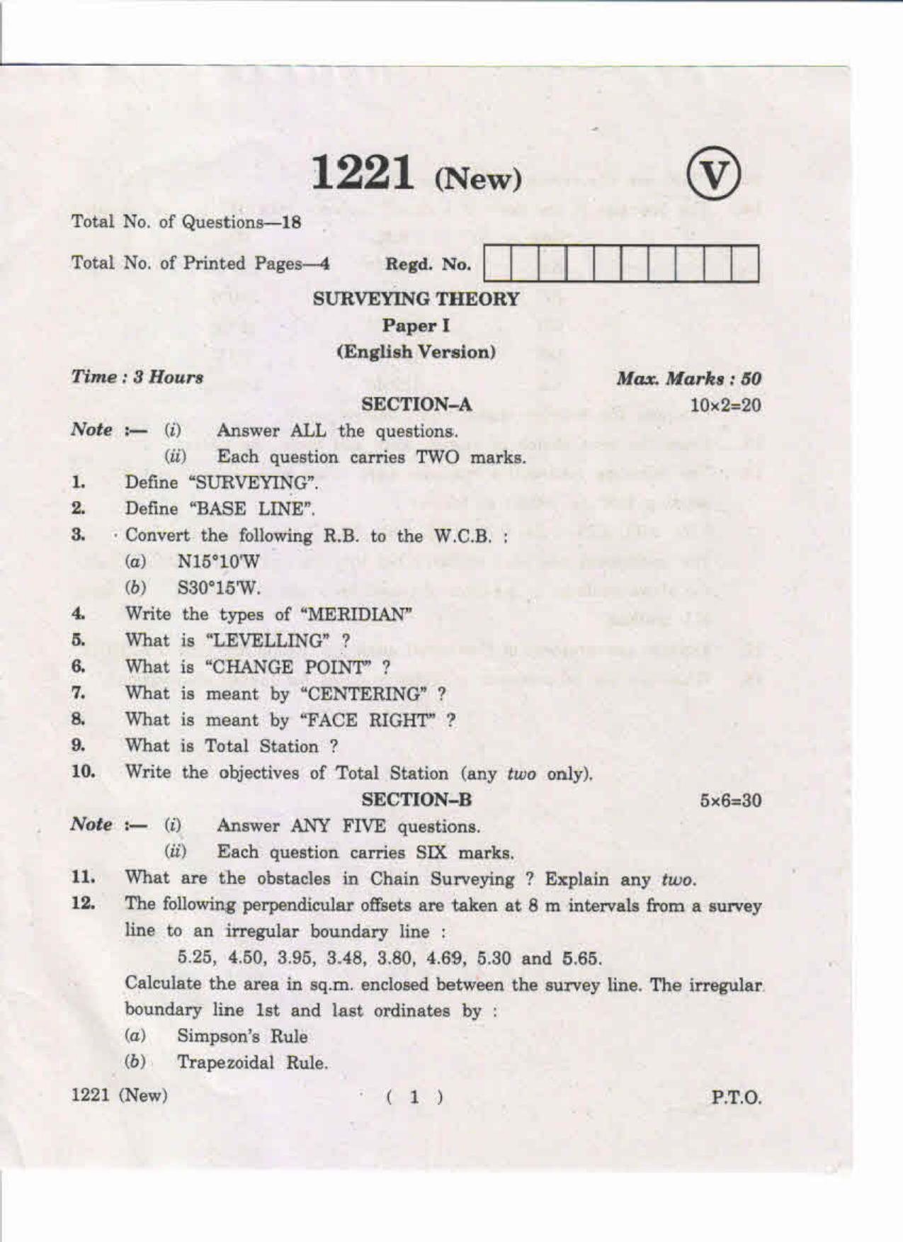 AP Inter 1st Year Surveying Theory-I (New) May-2019-Vocational Question Paper - Page 1
