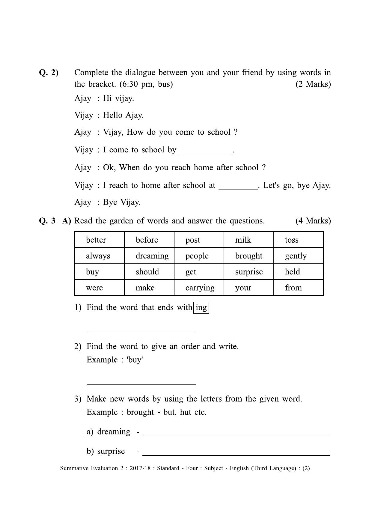 Maharashtra Board Class 4 English (Third Language) इंग्रजी - तृतीय भाषा [सर्व माध्यमांसाठी] Sample Question Paper - Page 2