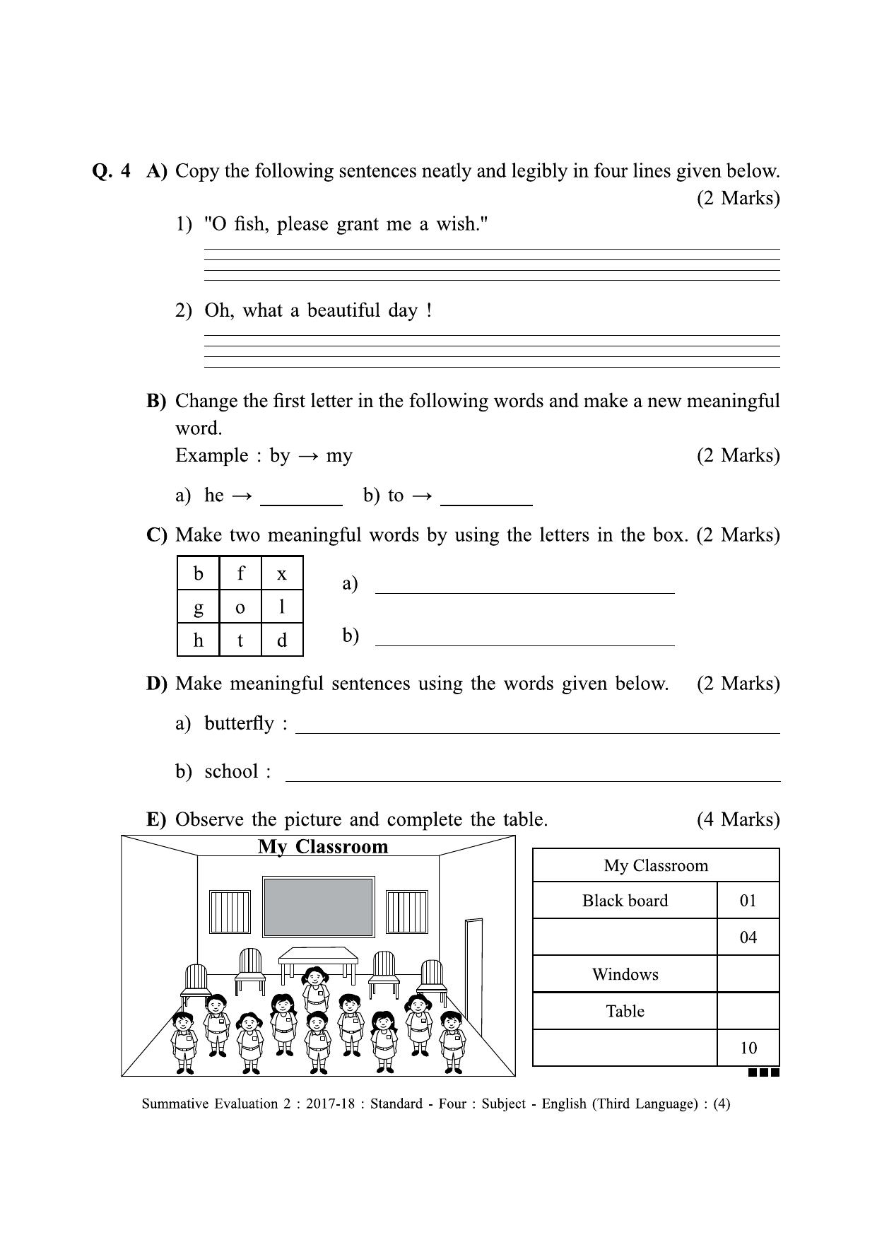 Maharashtra Board Class 4 English (Third Language) इंग्रजी - तृतीय भाषा [सर्व माध्यमांसाठी] Sample Question Paper - Page 4