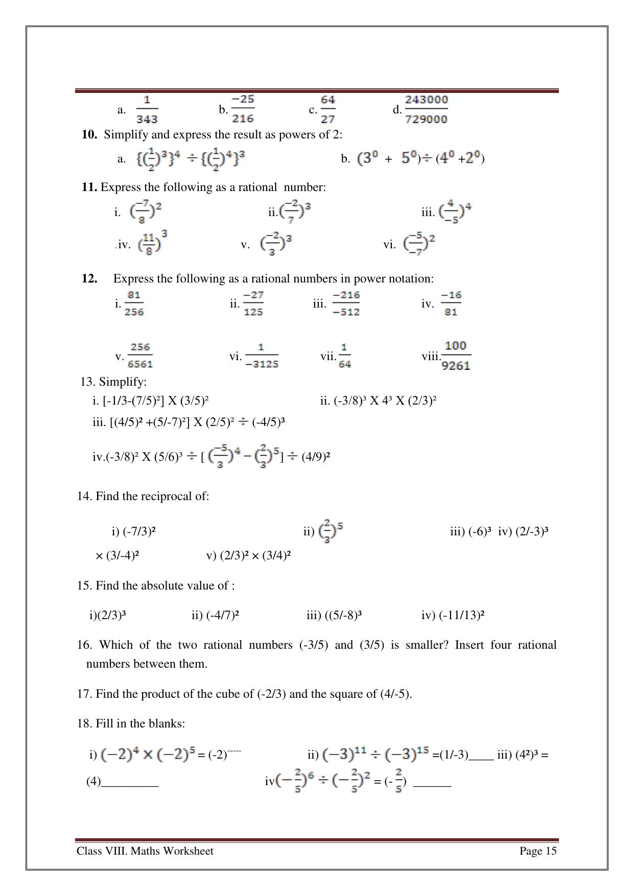 CBSE Worksheets for Class 8 Mathematics Exponents and Powers Assignment 6 - Page 4
