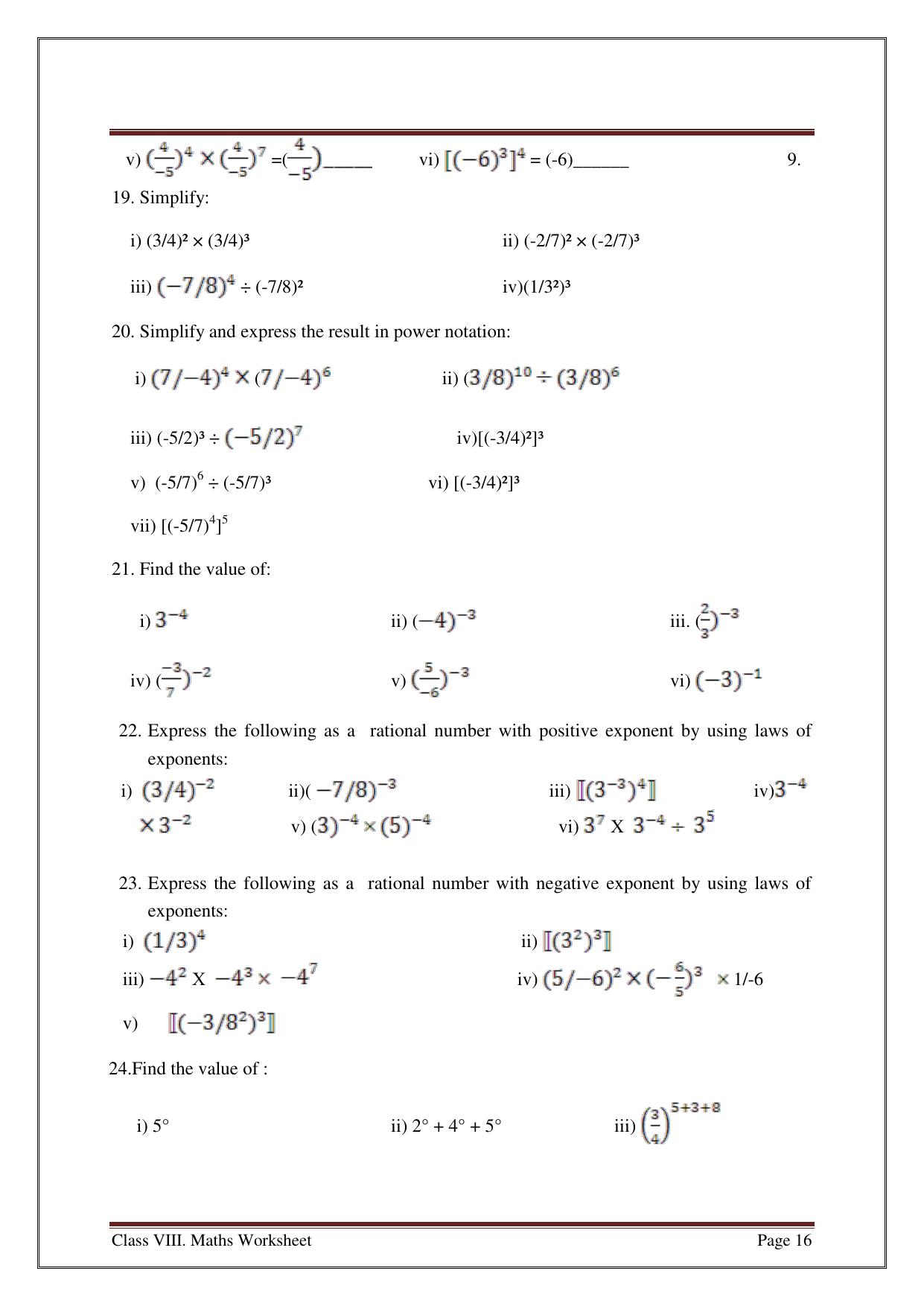 CBSE Worksheets for Class 8 Mathematics Exponents and Powers Assignment 6 - Page 5