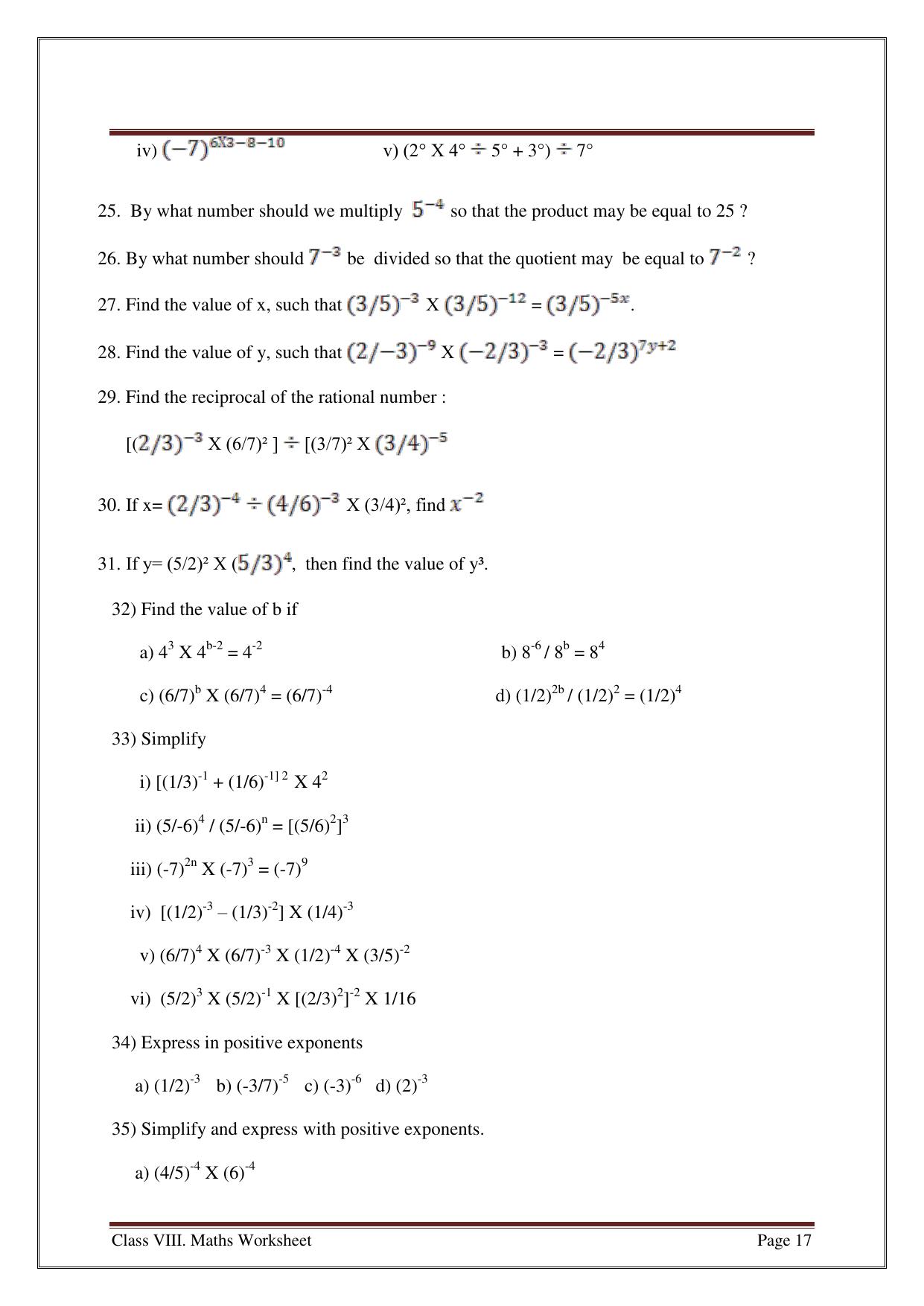 CBSE Worksheets for Class 8 Mathematics Exponents and Powers Assignment 6 - Page 6