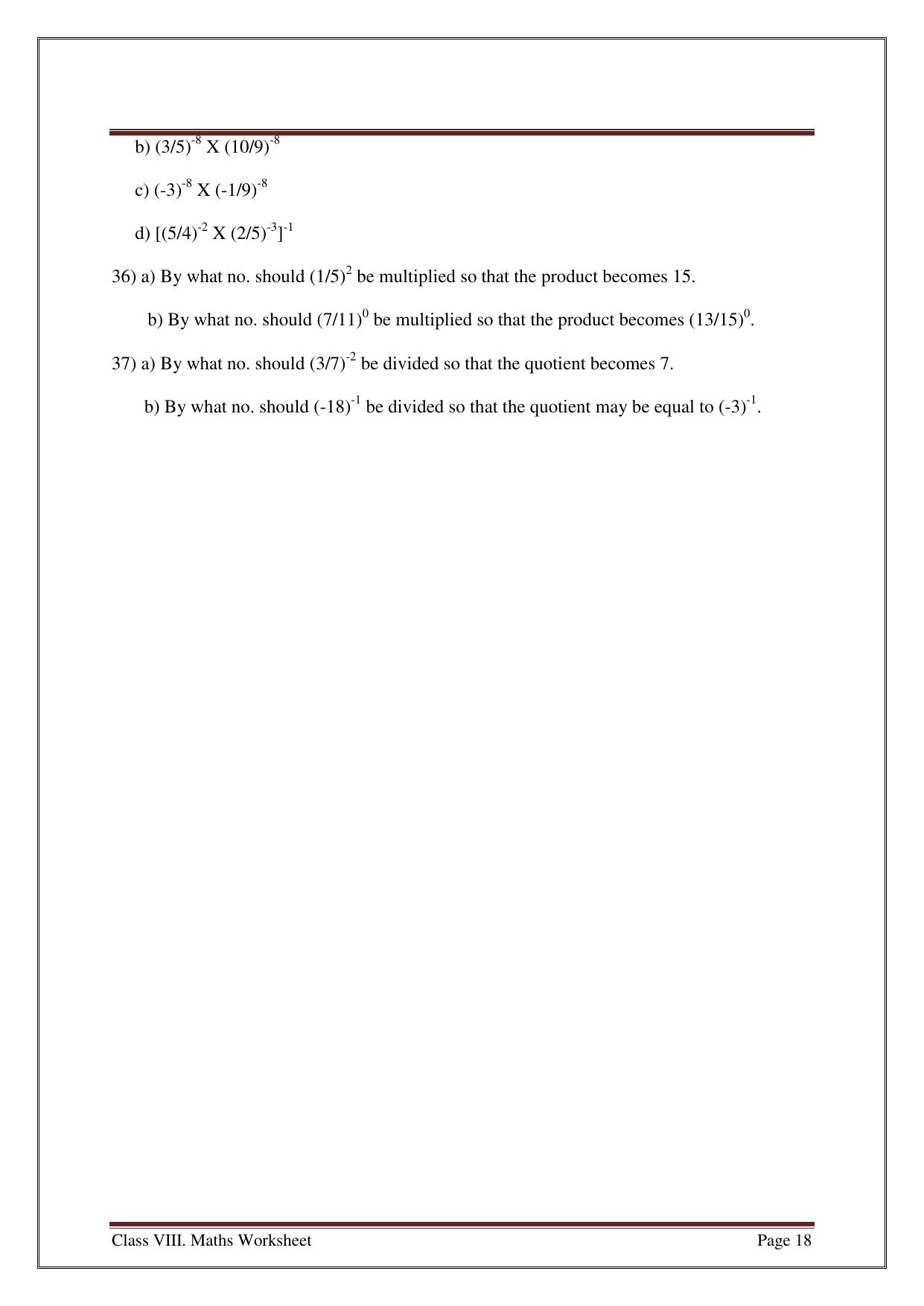 CBSE Worksheets for Class 8 Mathematics Exponents and Powers Assignment 6 - Page 7