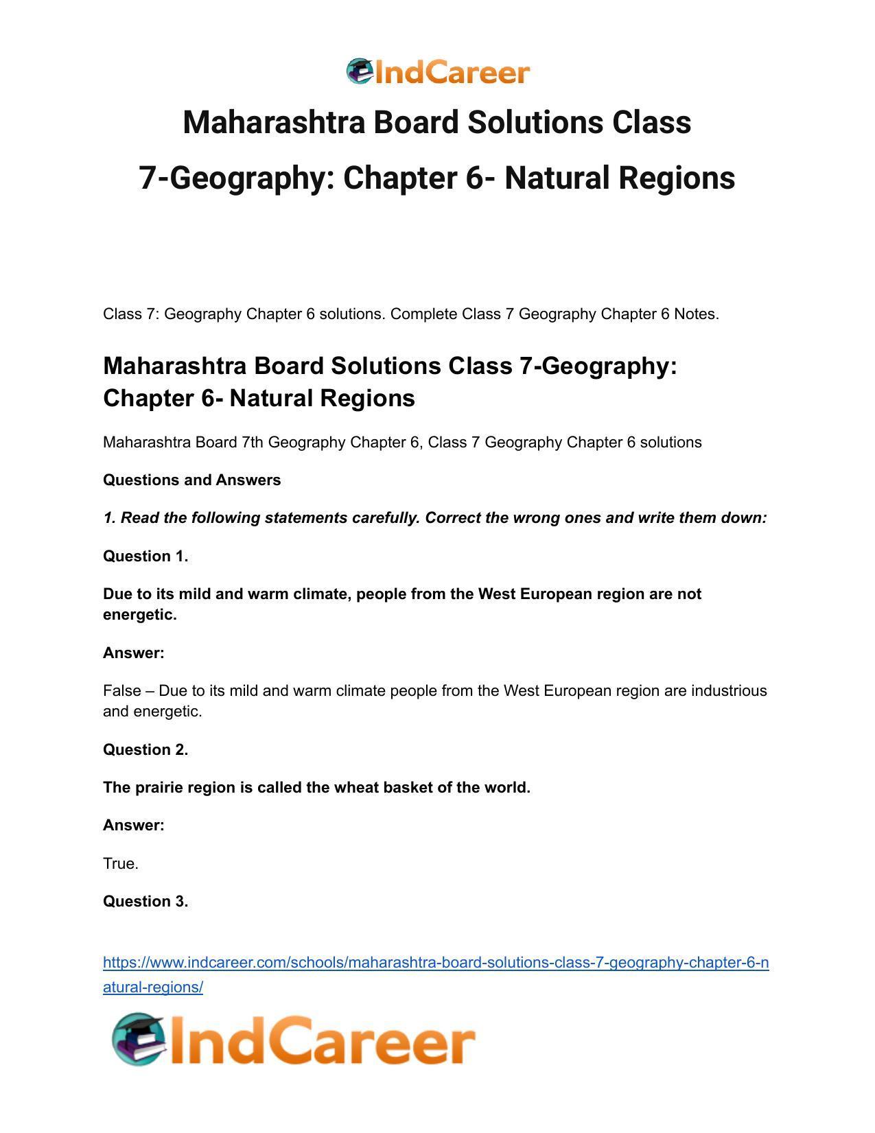 Maharashtra Board Solutions Class 7-Geography: Chapter 6- Natural Regions - Page 2