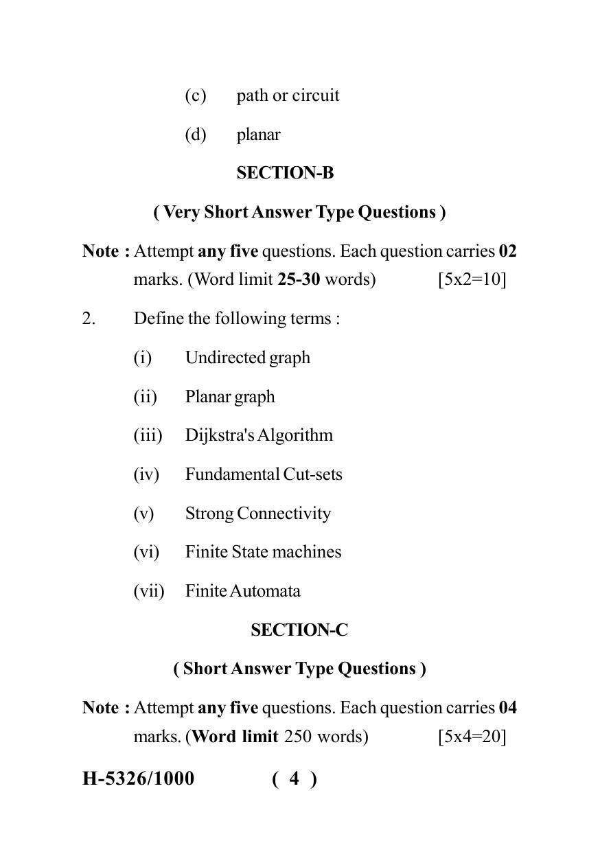 Sarguja University Question Paper July-2022 : M.Sc. In Mathematics (Second Sem.)Advanced Discrete Mathematics (II) Paper 1 - Page 4