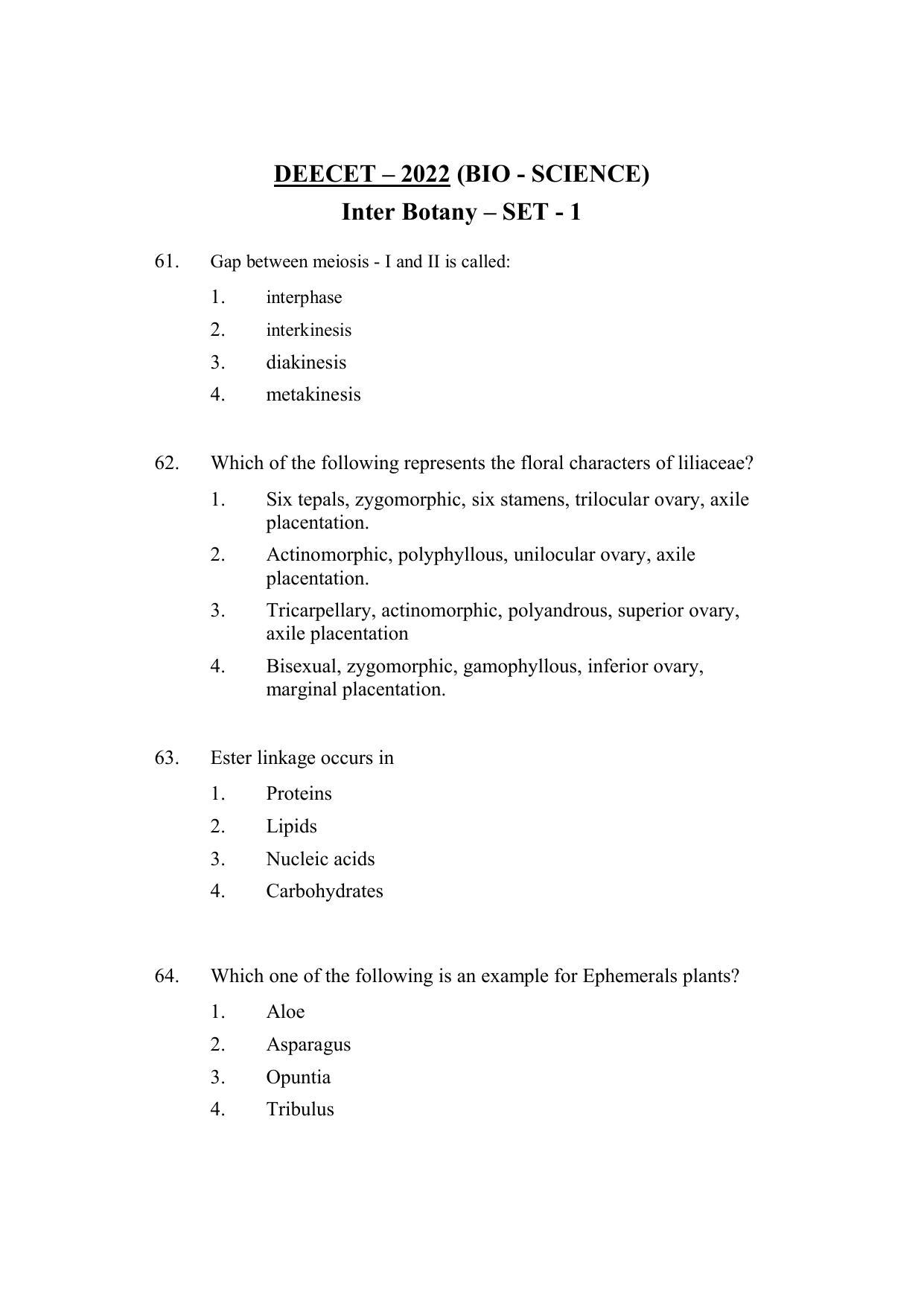 AP DEECET BIOLOGICAL SCIENCE (English Medium) 2022 Question Paper - Page 17