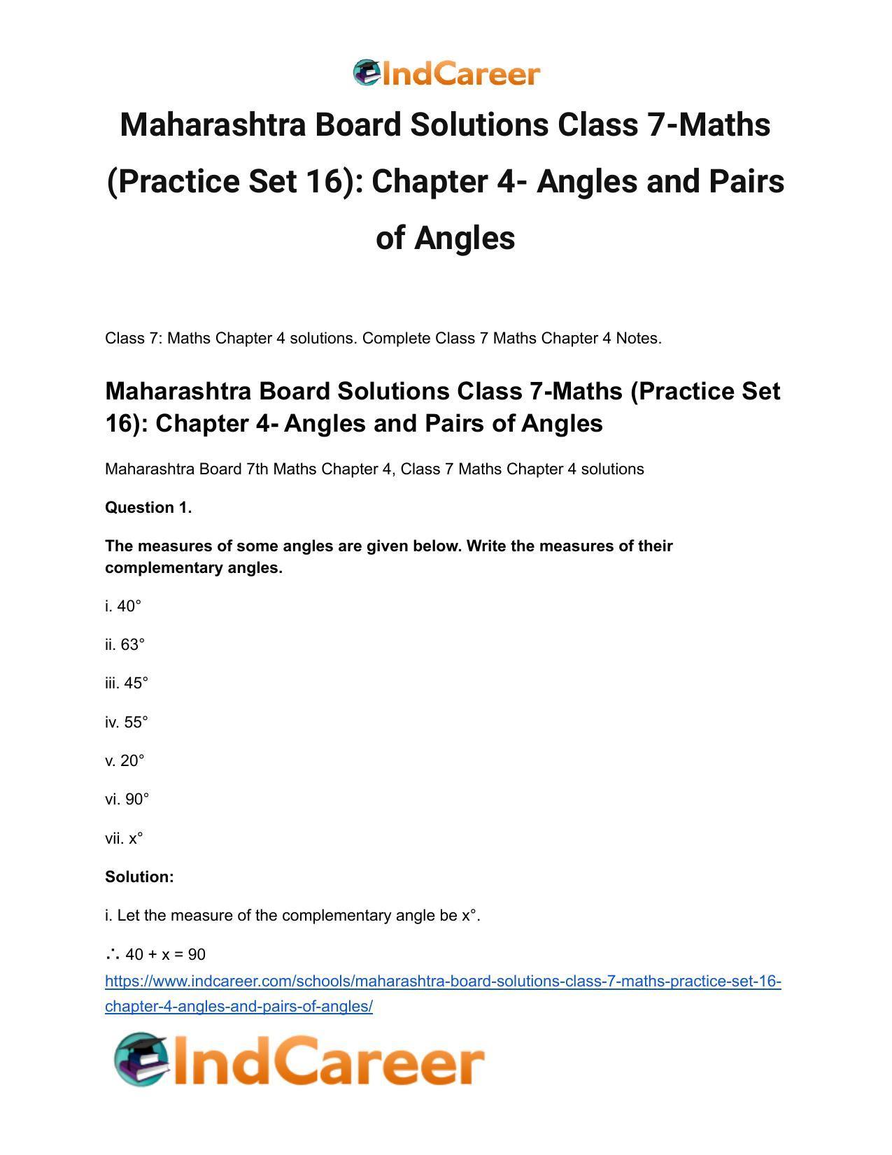 Maharashtra Board Solutions Class 7-Maths (Practice Set 16): Chapter 4- Angles and Pairs of Angles - Page 2