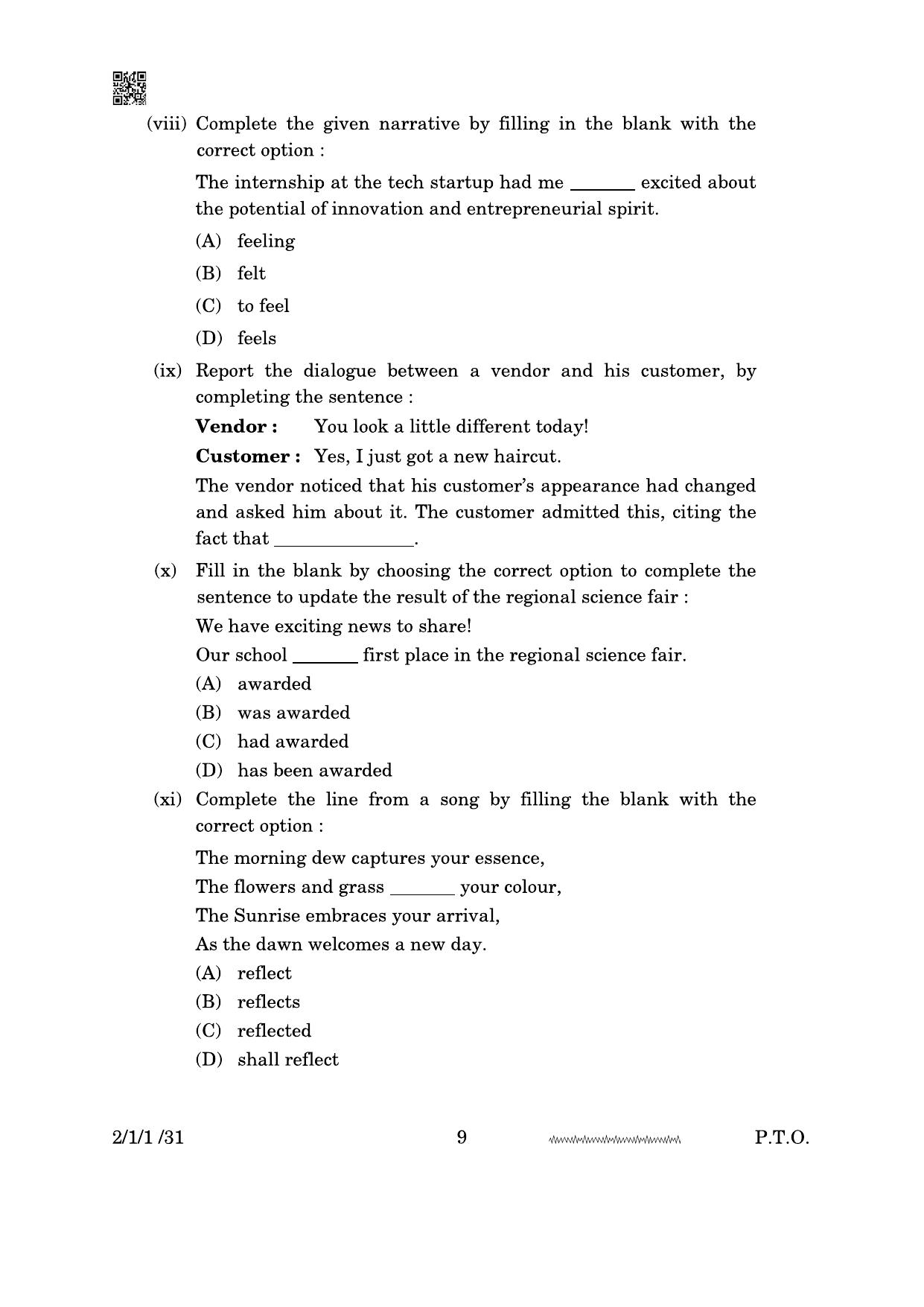 CBSE Class 10 2-1-1 English Literature 2024 Question Paper - Page 9
