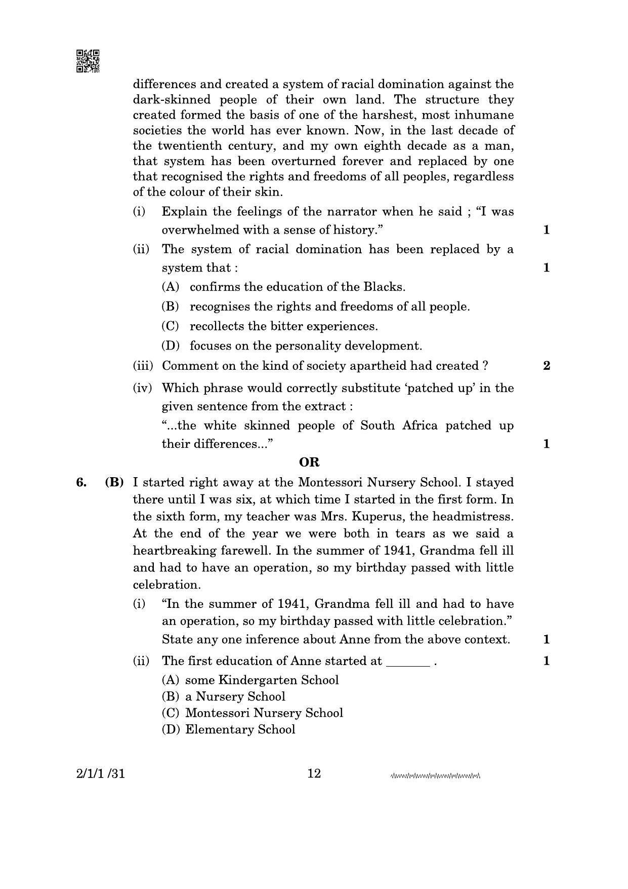 CBSE Class 10 2-1-1 English Literature 2024 Question Paper - Page 12