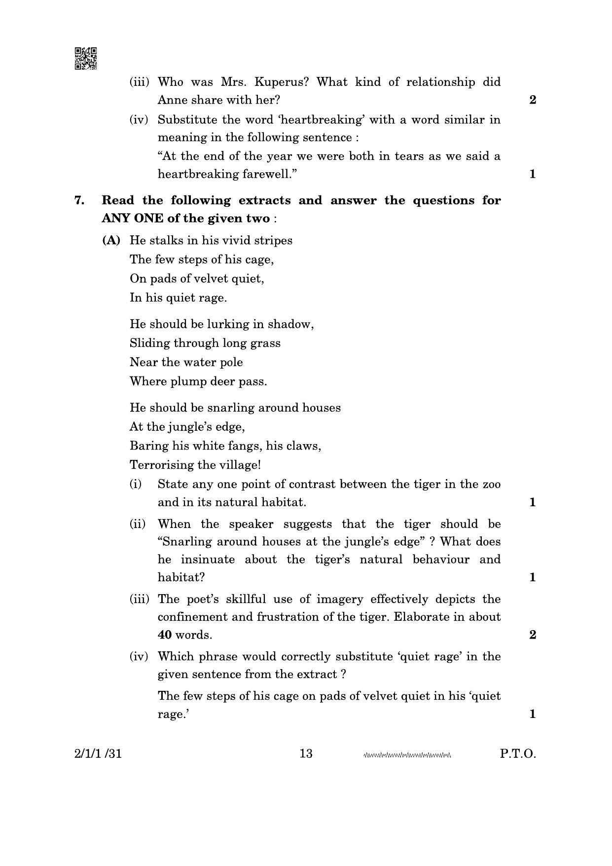 CBSE Class 10 2-1-1 English Literature 2024 Question Paper - Page 13