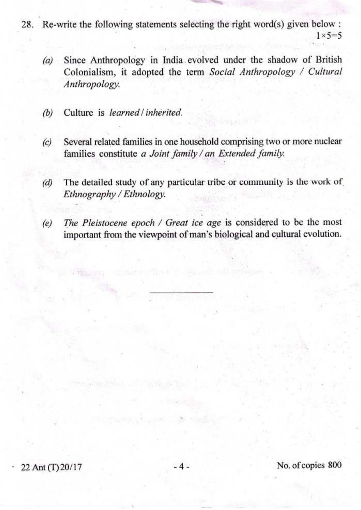 COHSEM Class 12 Anthropology 2017 Question Papers - Page 4