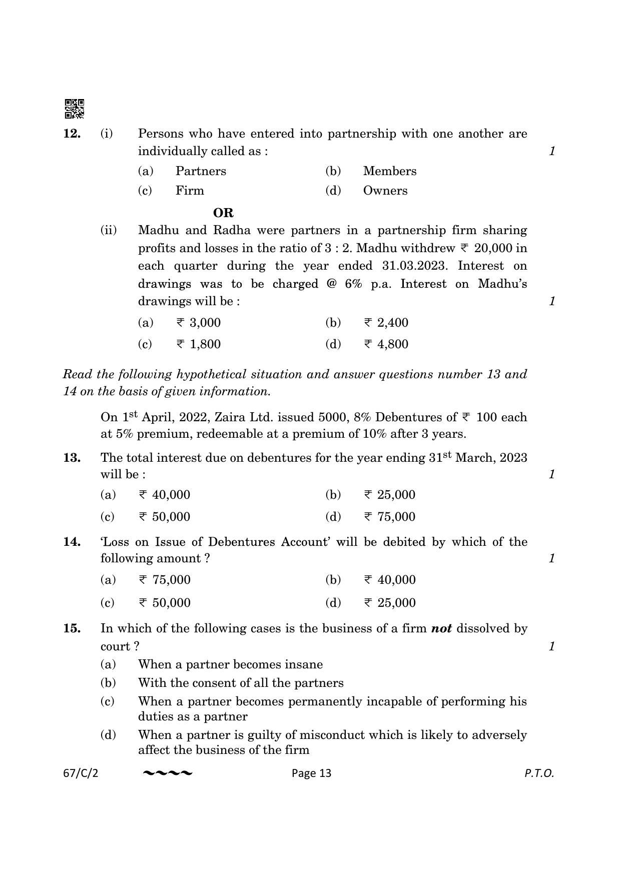CBSE Class 12 67-1-2 Accountancy 2023 (Compartment) Question Paper - Page 13