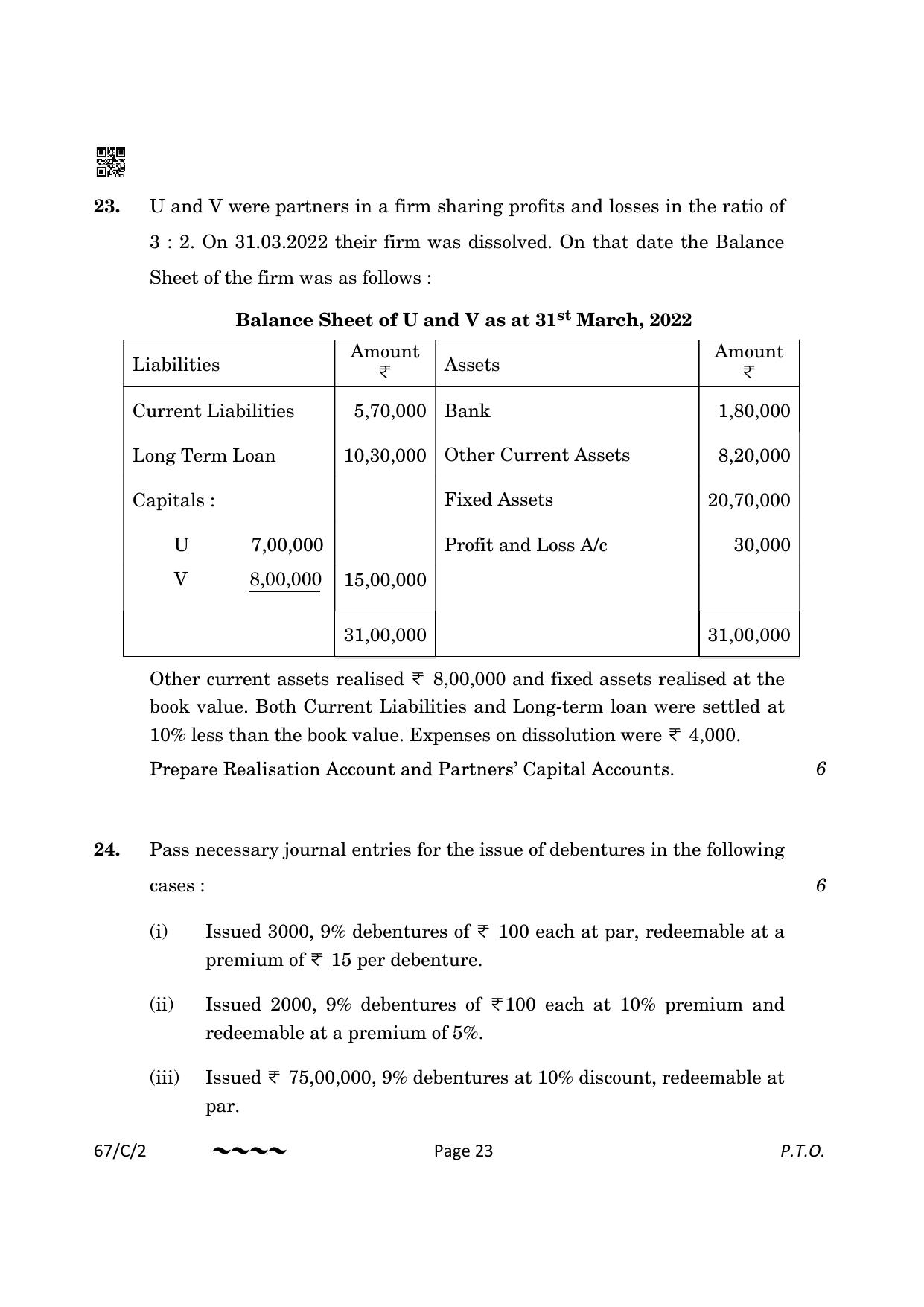 CBSE Class 12 67-1-2 Accountancy 2023 (Compartment) Question Paper - Page 23