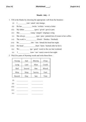 CBSE Worksheets for Class 6 English SA1 Practice Assignment 3