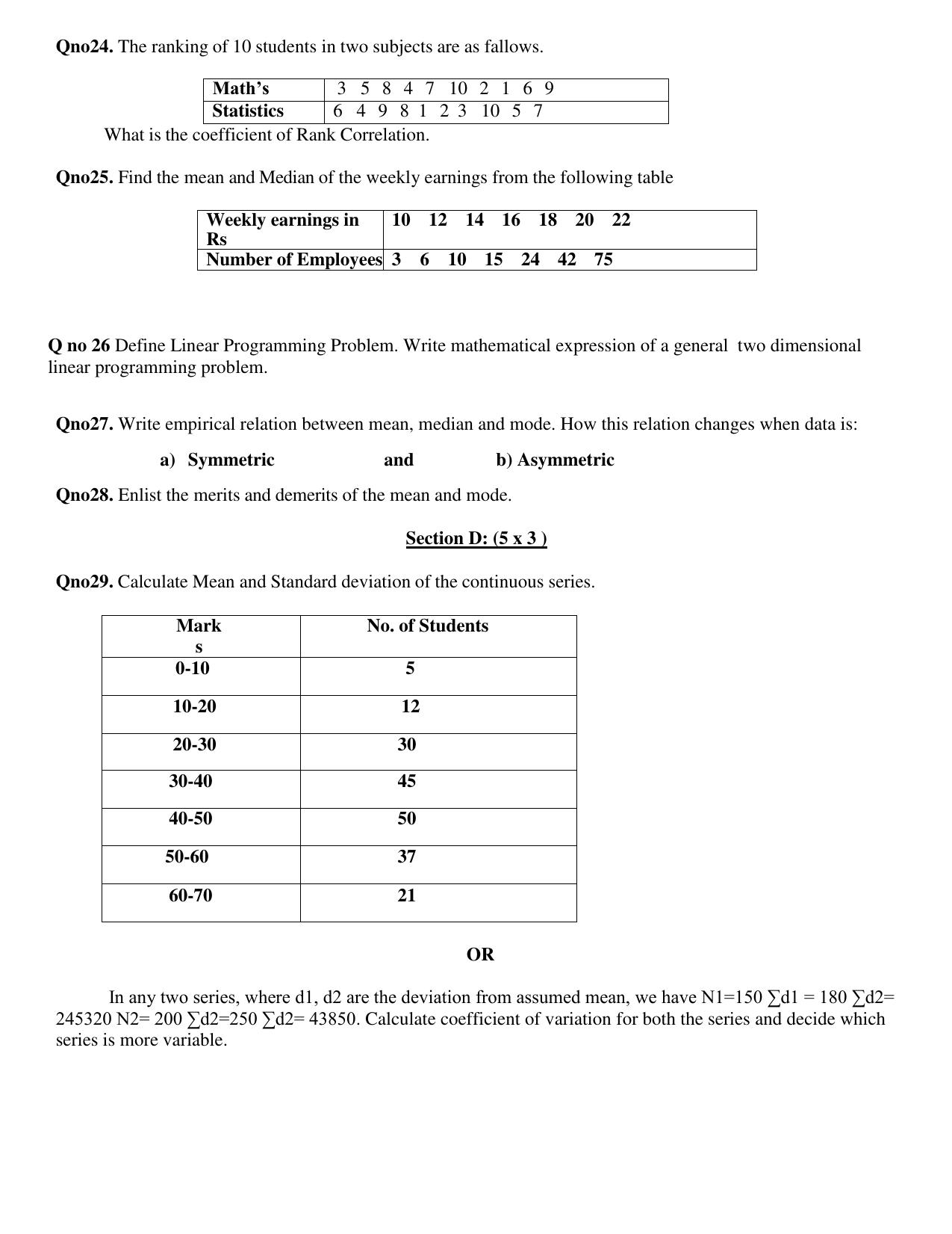 JKBOSE Class 11 STATISTICS Model Question Paper - Page 3