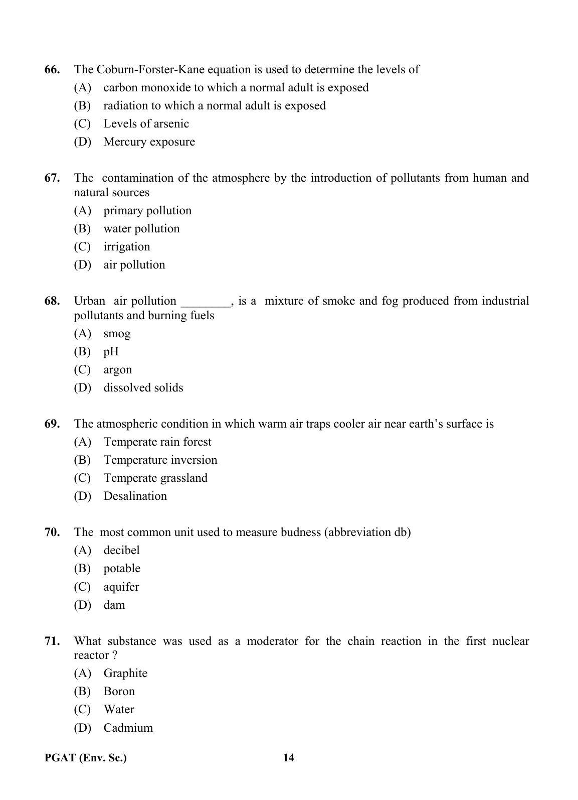 OJEE PGAT 2013 Environment Science Question Paper - Page 13