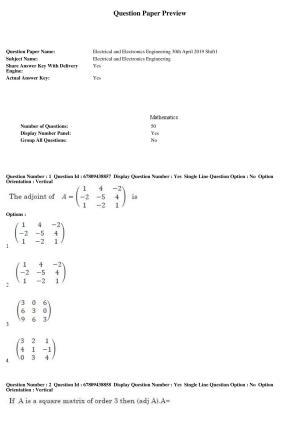 AP ECET 2019 - Electrical and Electronics Engineering Question Paper With Preliminary Keys Shift1