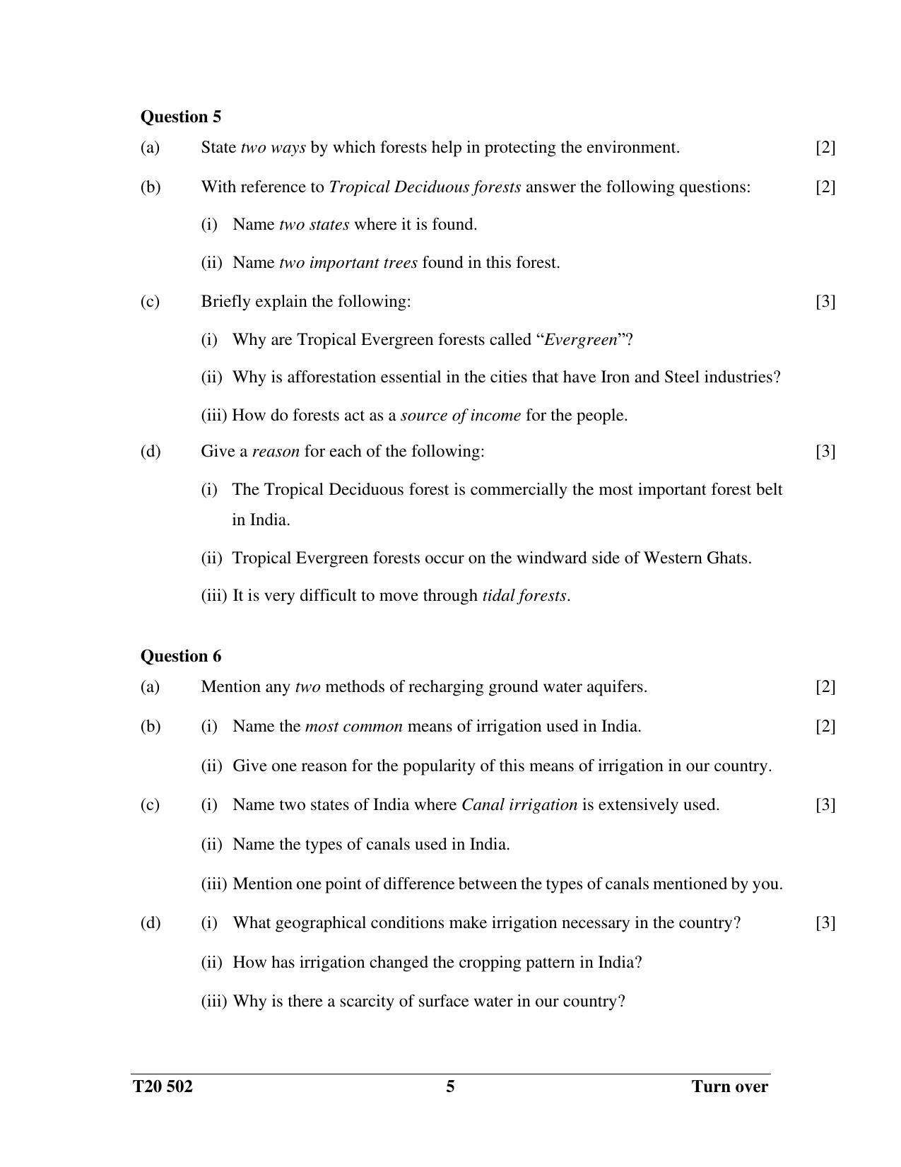 ICSE Class 10 History & Civics - H.C.G. - Paper 2 2020 Question Paper - Page 5