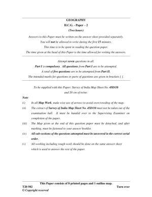 ICSE Class 10 History & Civics - H.C.G. - Paper 2 2020 Question Paper