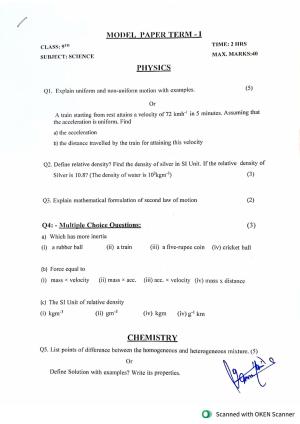 JKBOSE Class 9 Science (T1 & T2) Model Question Paper