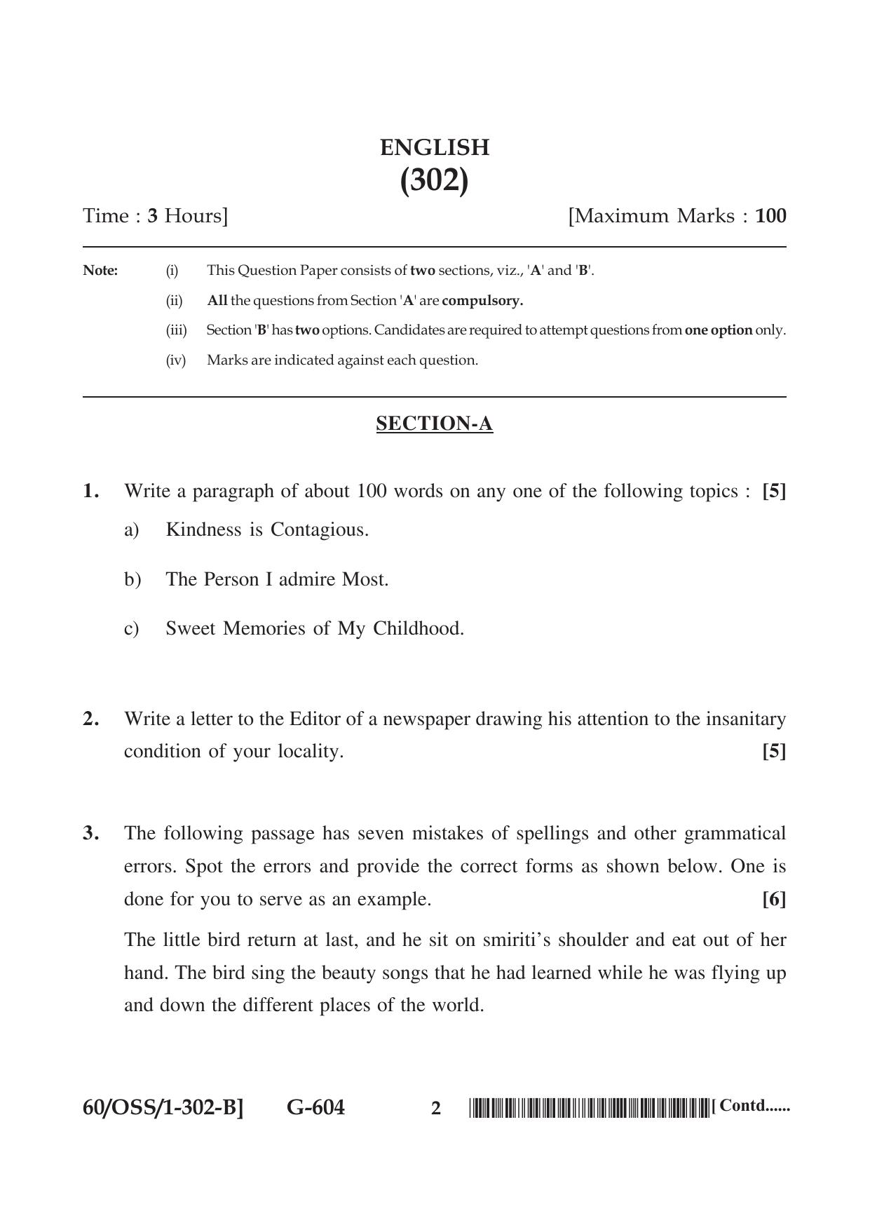 NIOS Jan-Feb 2021 Class 12 English (SET B) Question Paper - Page 2