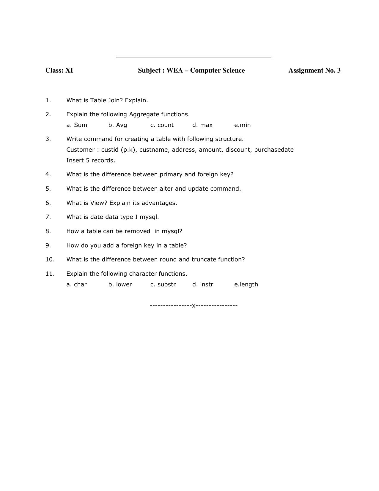 CBSE Worksheets for Class 11 Computer Science Assignment 7 - Page 1