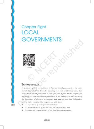 NCERT Book for Class 11 Political Science (Indian Constitution at Work) Chapter 8 Local Governments