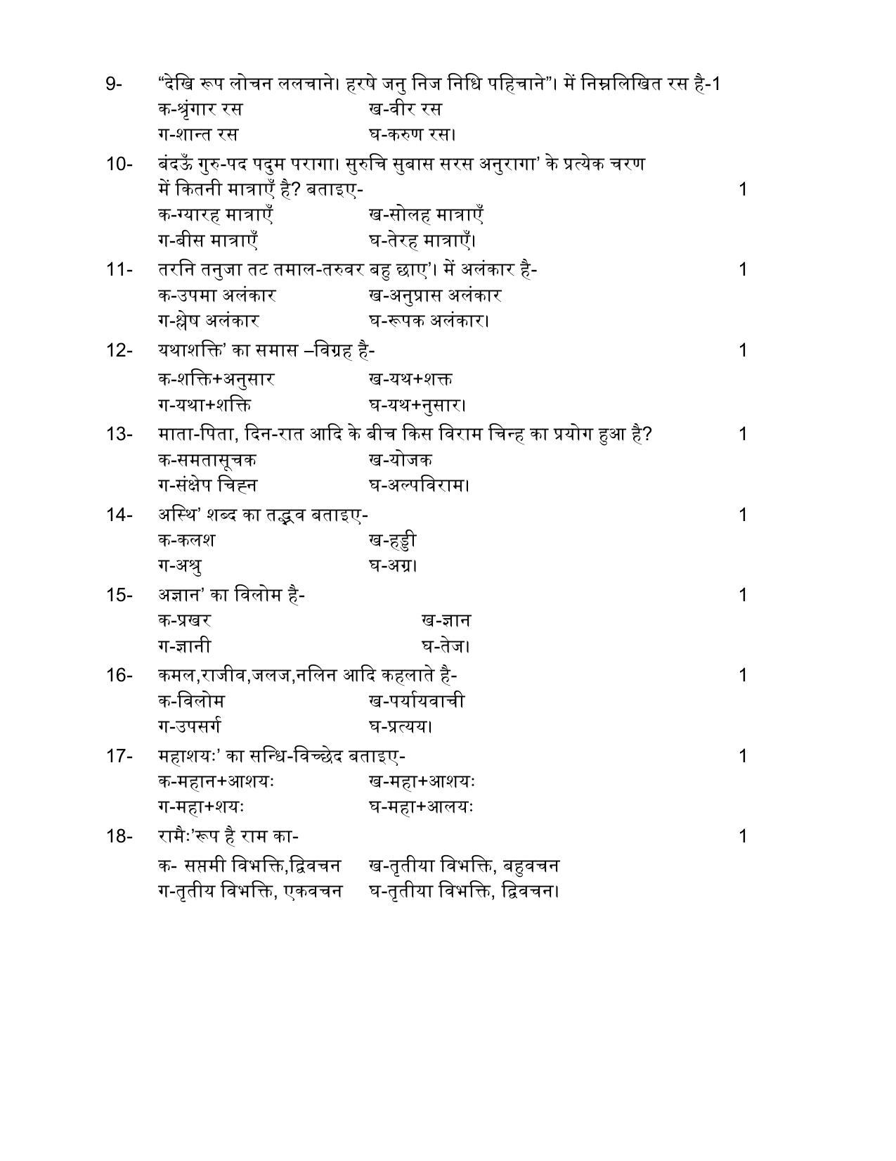UP Board Class 9 Hindi Model Papers - Page 2