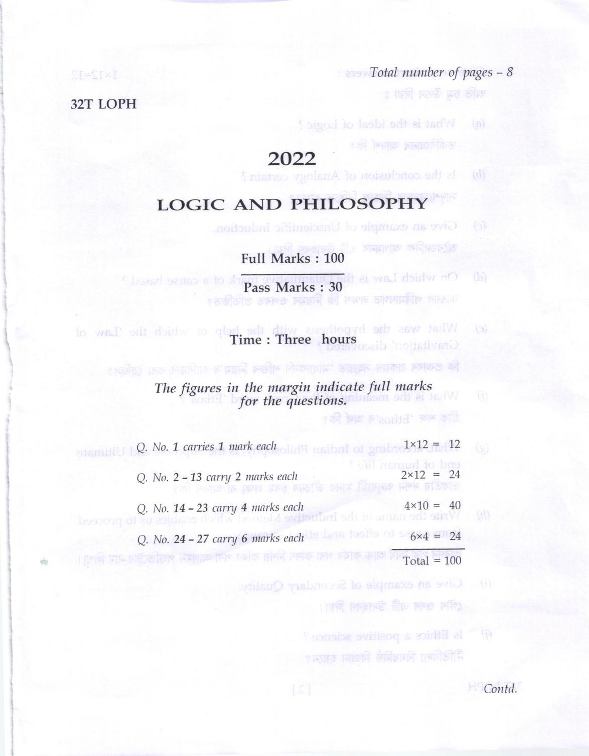 AHSEC Class 12 LOPH Question Papers 2022 IndCareer Docs