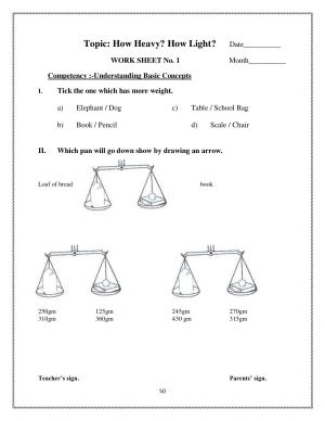 Worksheet for Class 4 Maths How Heavy How Light Assignment 2