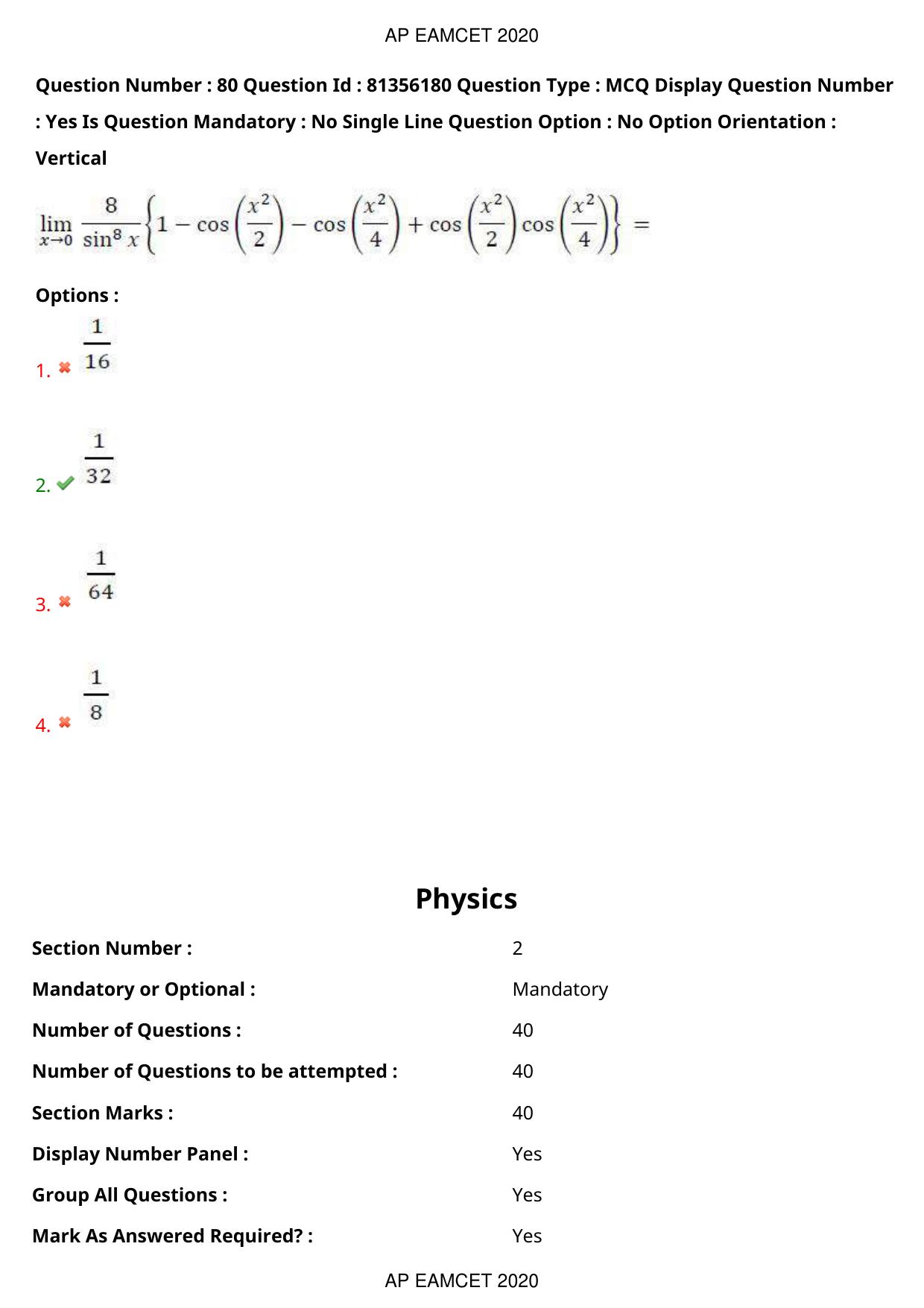 AP EAPCET 2020 - September 17, 2020- Shift 1 - Master Engineering Question Paper With Preliminary Keys - Page 55