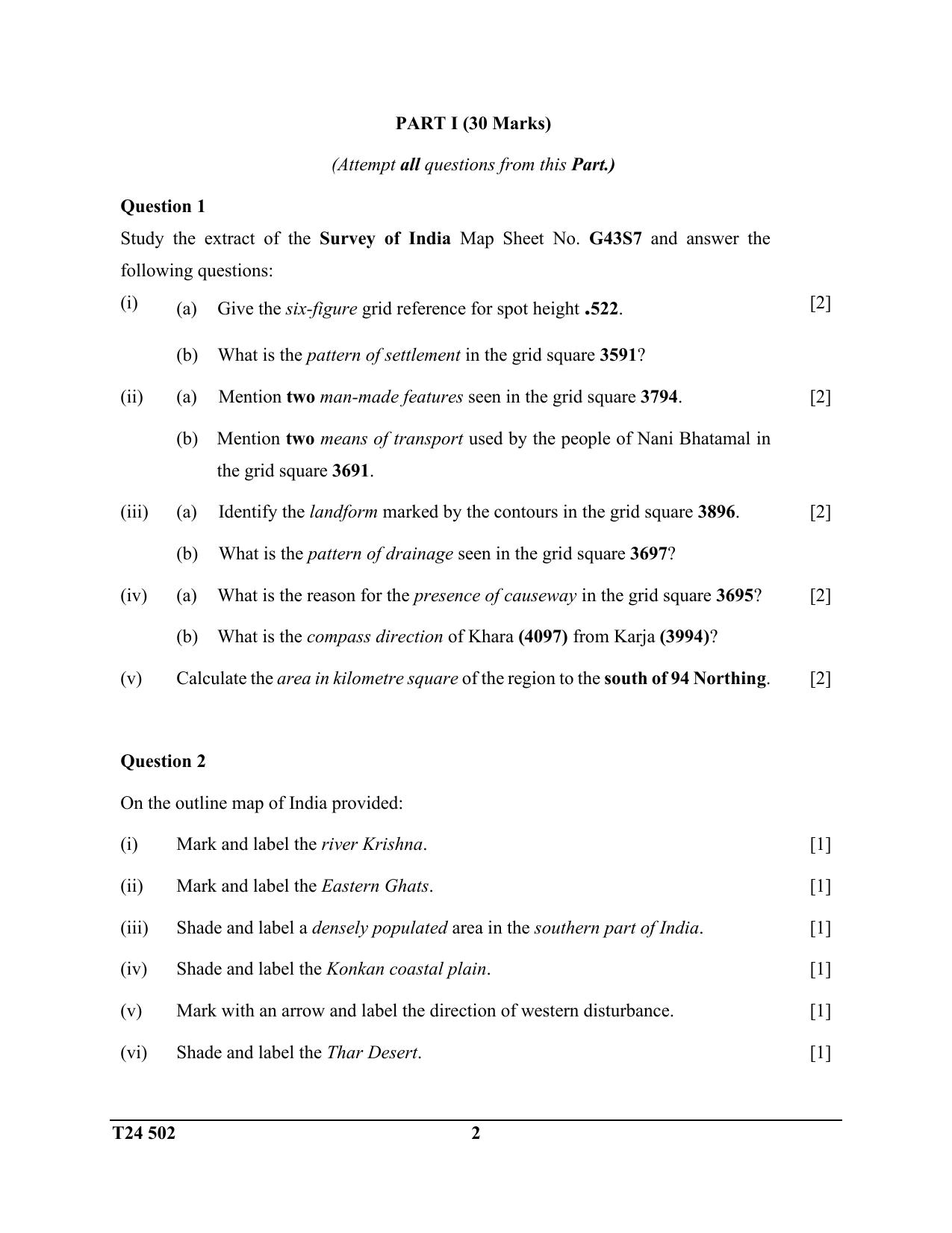 ICSE Class 10 Geography (H.C.G. Paper - 2) 2024 Question Paper - Page 2