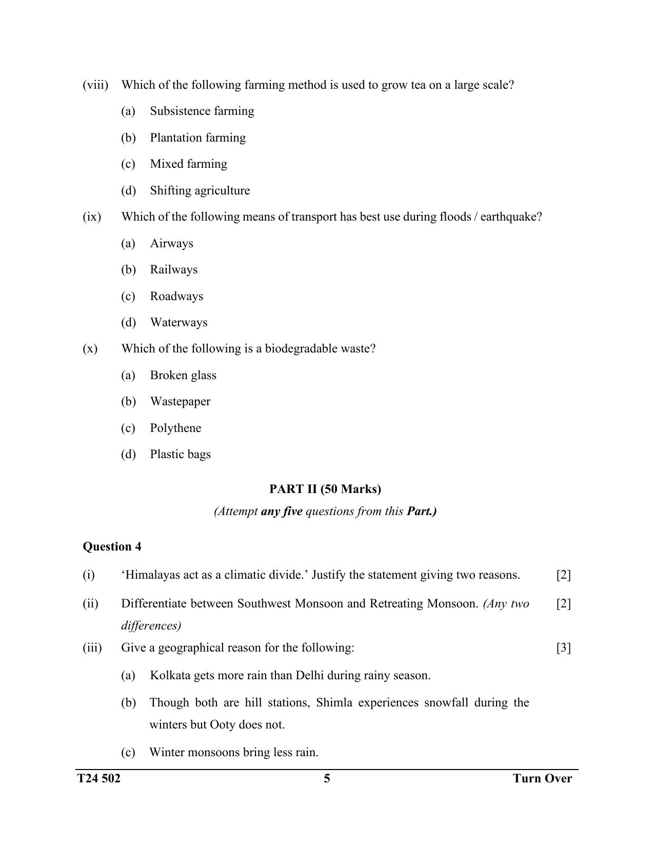 ICSE Class 10 Geography (H.C.G. Paper - 2) 2024 Question Paper - Page 5