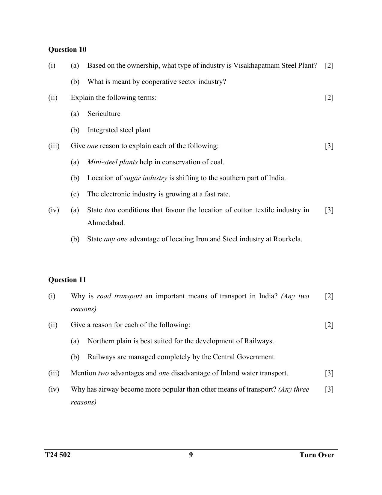 ICSE Class 10 Geography (H.C.G. Paper - 2) 2024 Question Paper - Page 9