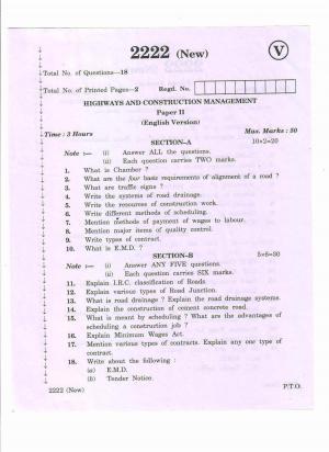 AP Inter 2nd Year Vocational Question Paper March - 2020 - Highways Construction Management - II (new)