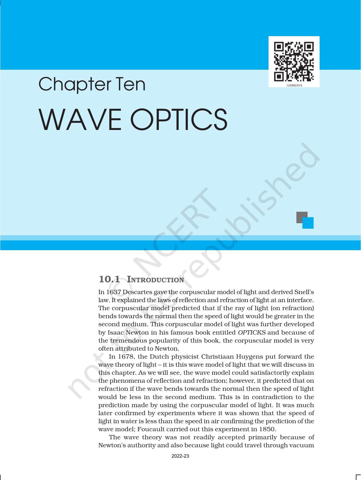 NCERT Book for Class 12 Physics Chapter 10 Wave Optics - Page 1