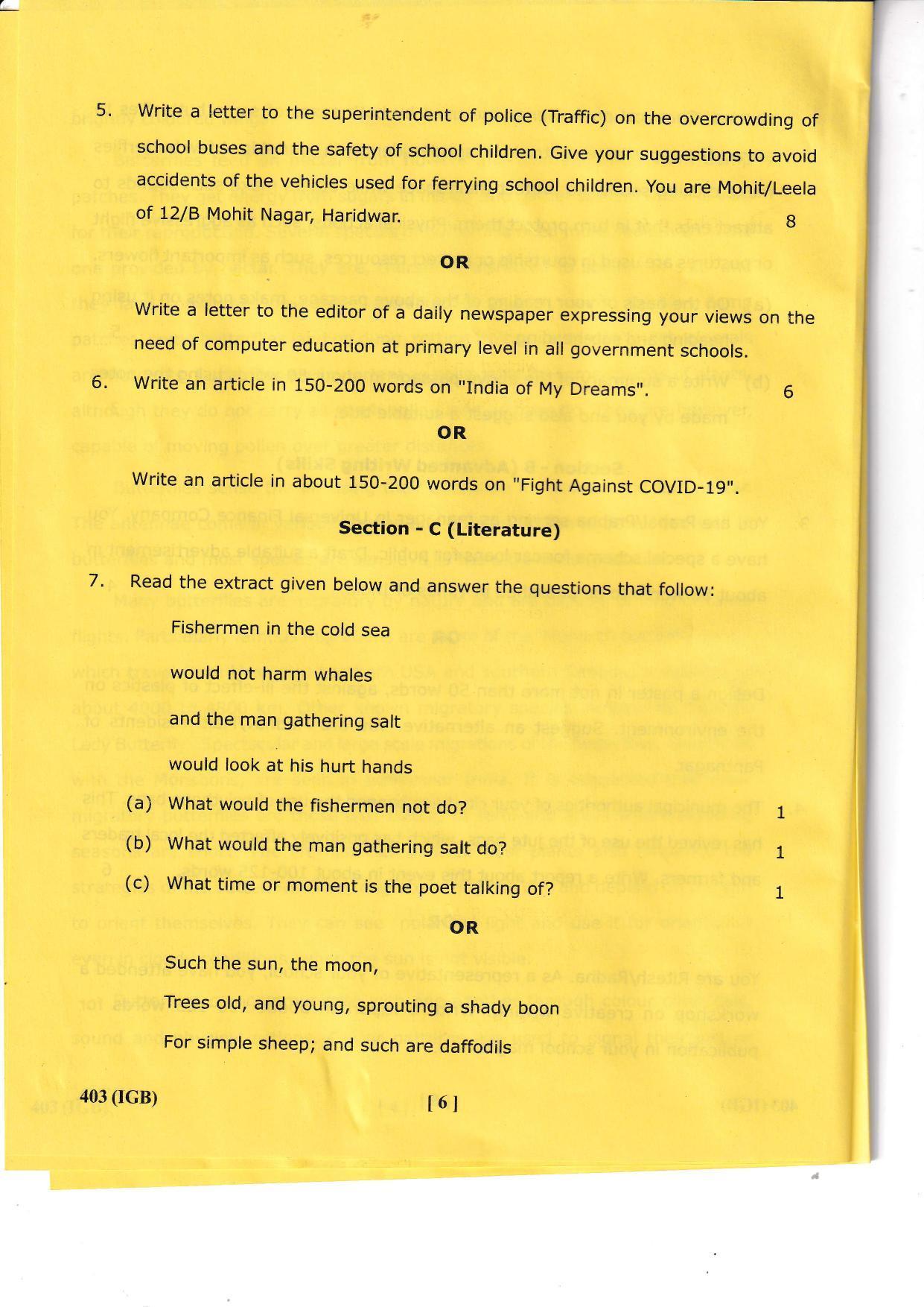 UBSE Class 12 English 2023 Question Paper - Page 6