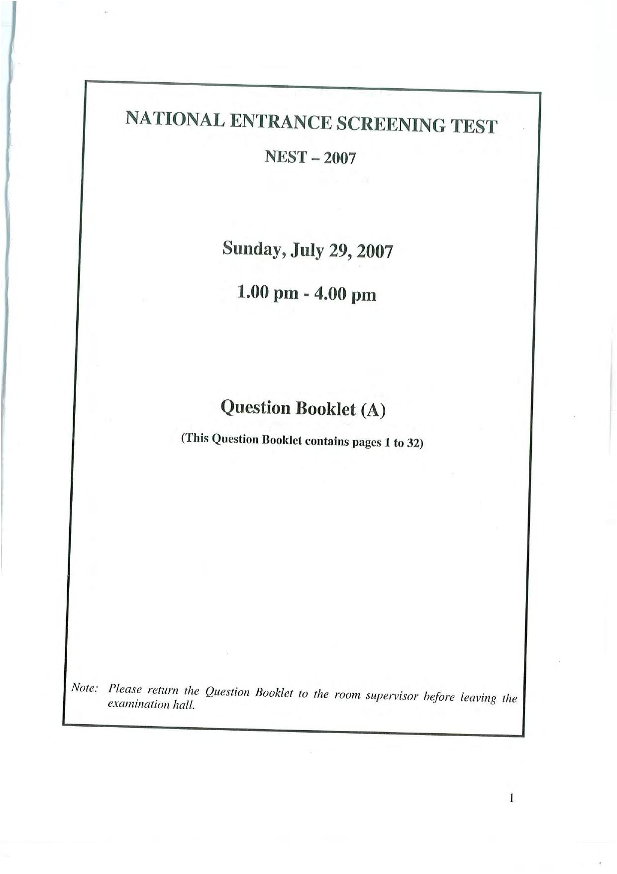 NEST 2007 Question Paper. - Page 1