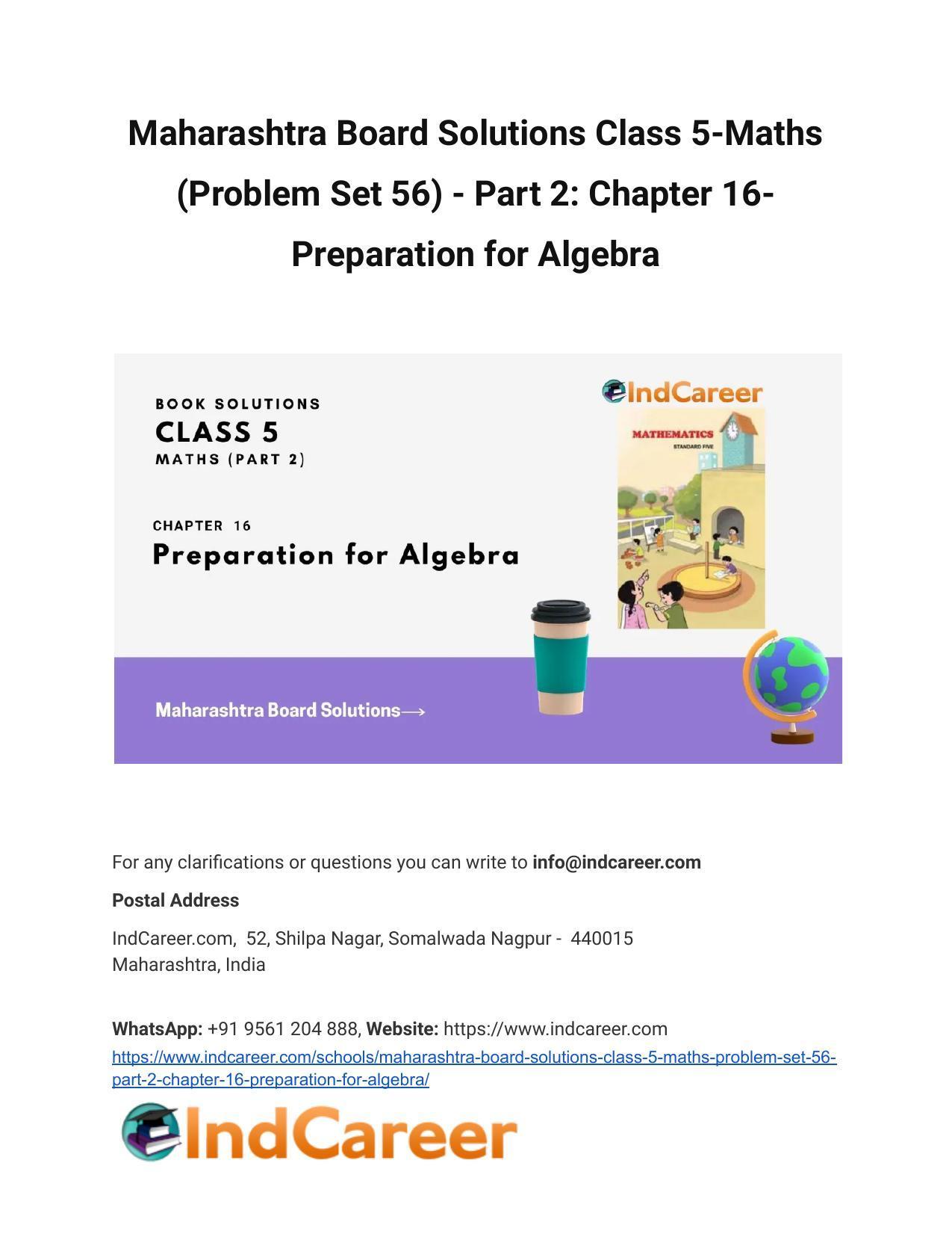 Maharashtra Board Solutions Class 5-Maths (Problem Set 56) - Part 2: Chapter 16- Preparation for Algebra - Page 1