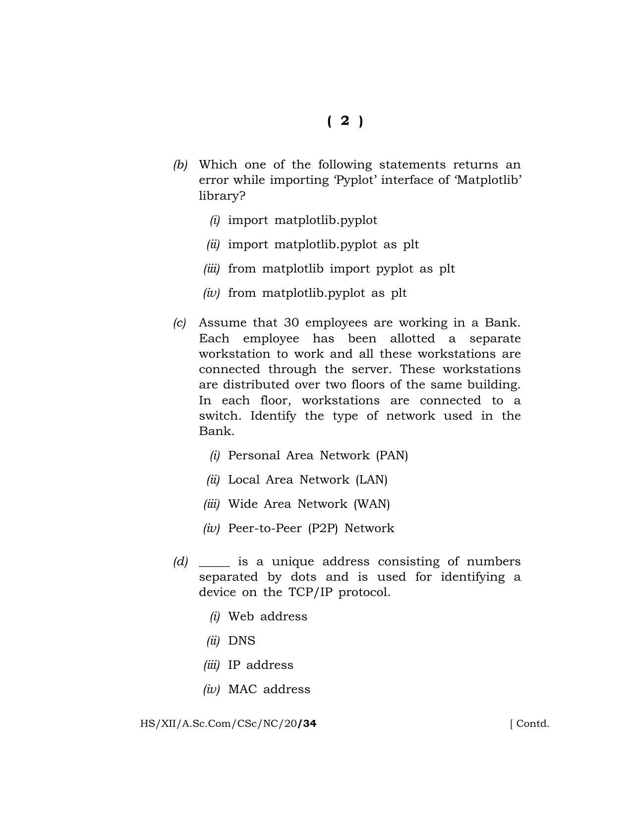 Meghalaya Board (MBOSE) Class 12 COMPUTER SCIENCE 2020 Question Paper - Page 2