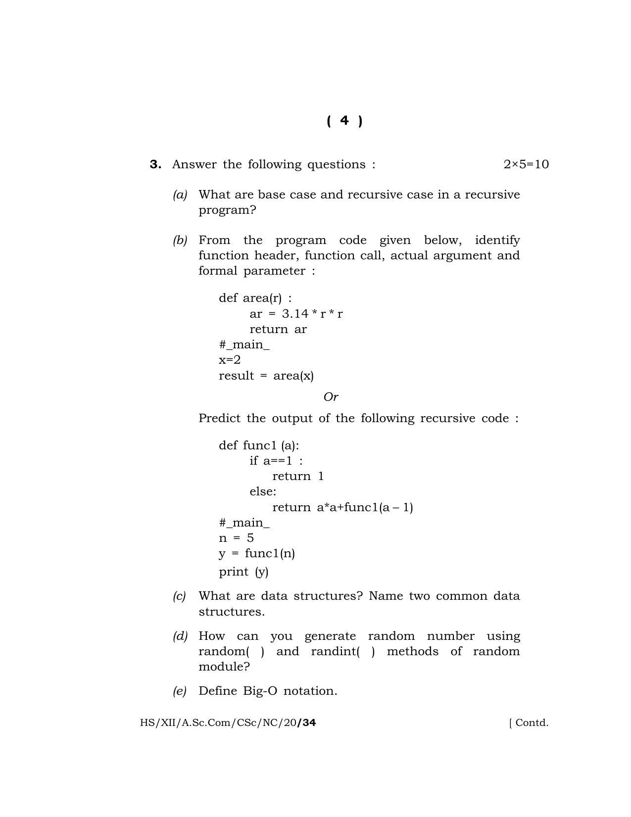 Meghalaya Board (MBOSE) Class 12 COMPUTER SCIENCE 2020 Question Paper - Page 4