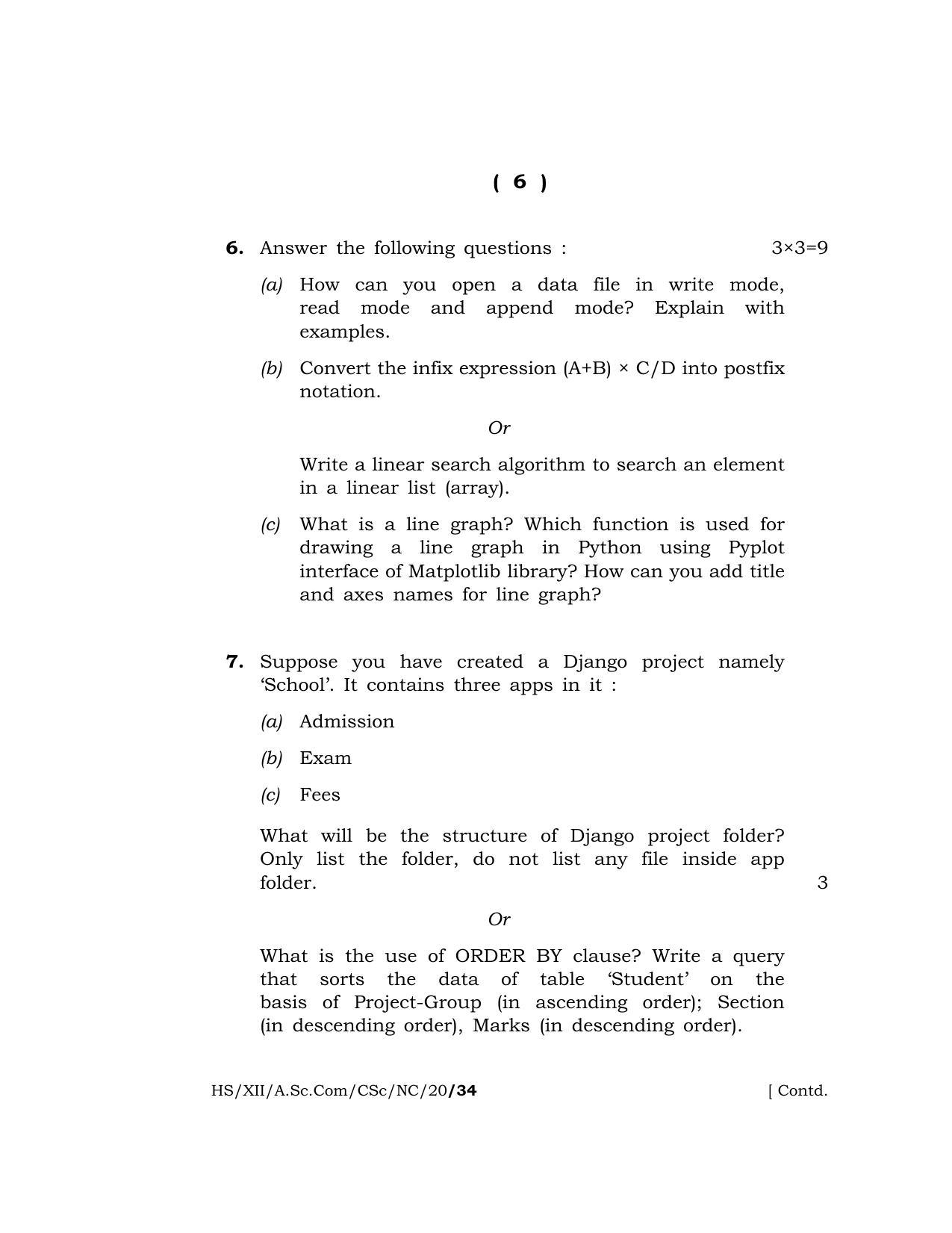 Meghalaya Board (MBOSE) Class 12 COMPUTER SCIENCE 2020 Question Paper - Page 6