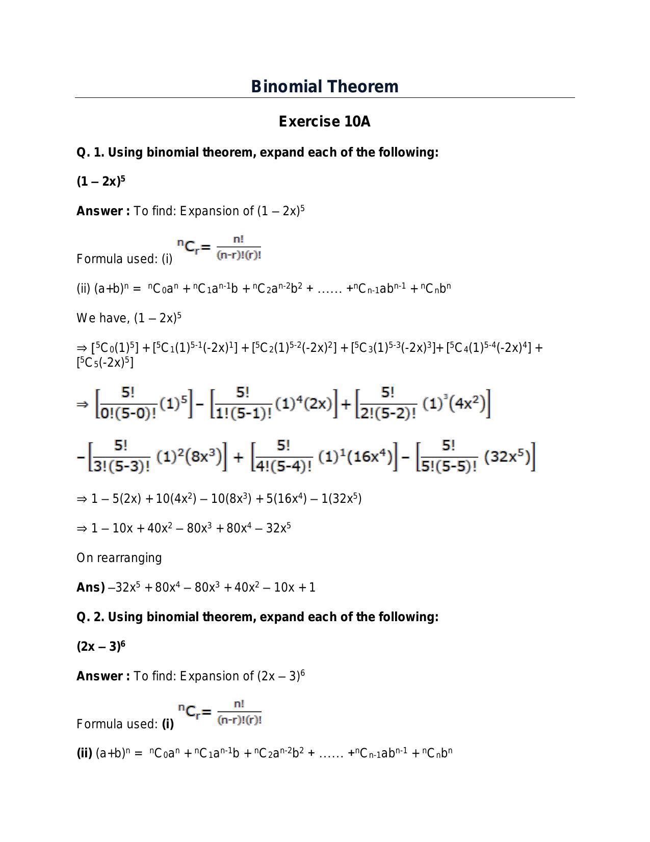 Chapter 10: Binomial Theorem: RS Aggarwal Class 11 Solutions  - Page 1