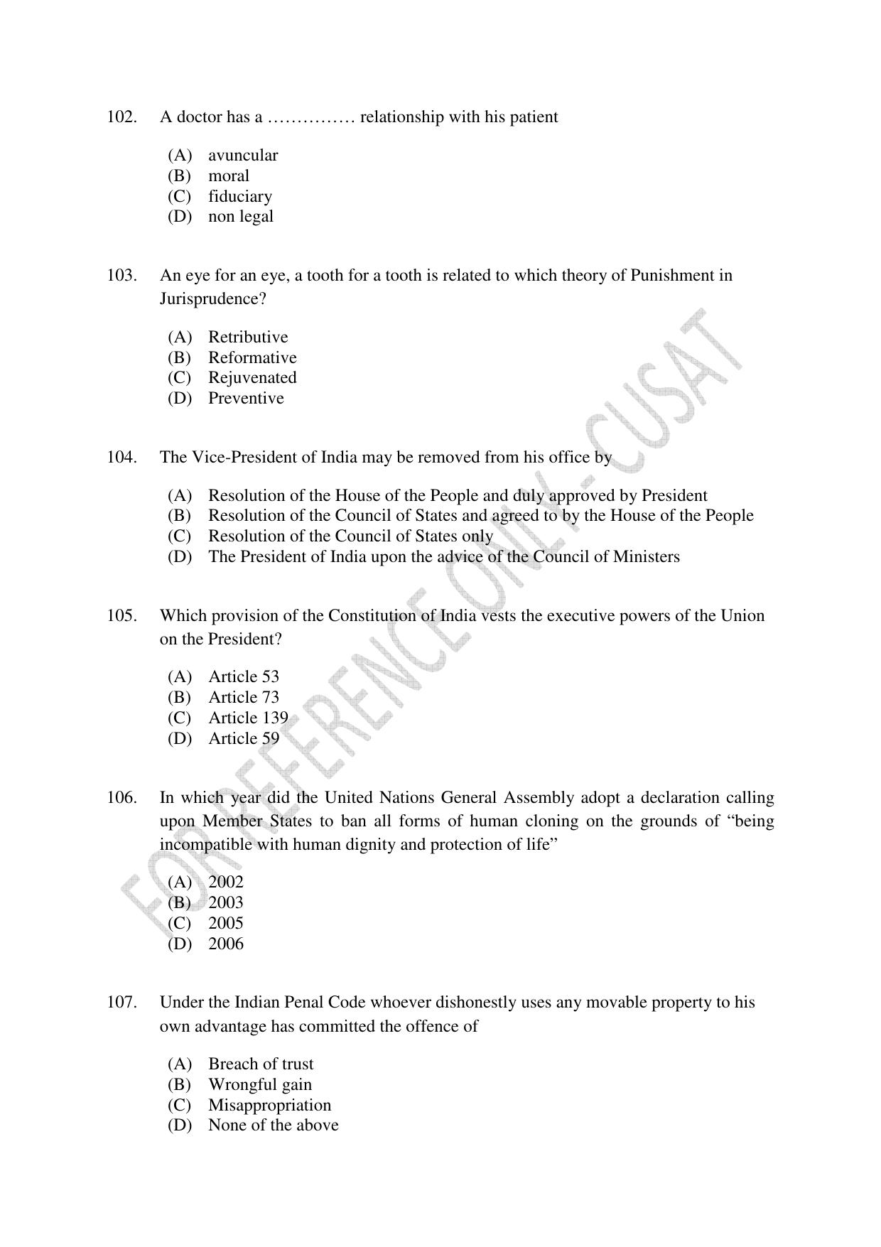 CUSAT CAT 2023 BIOETHICS Question Paper - Page 25