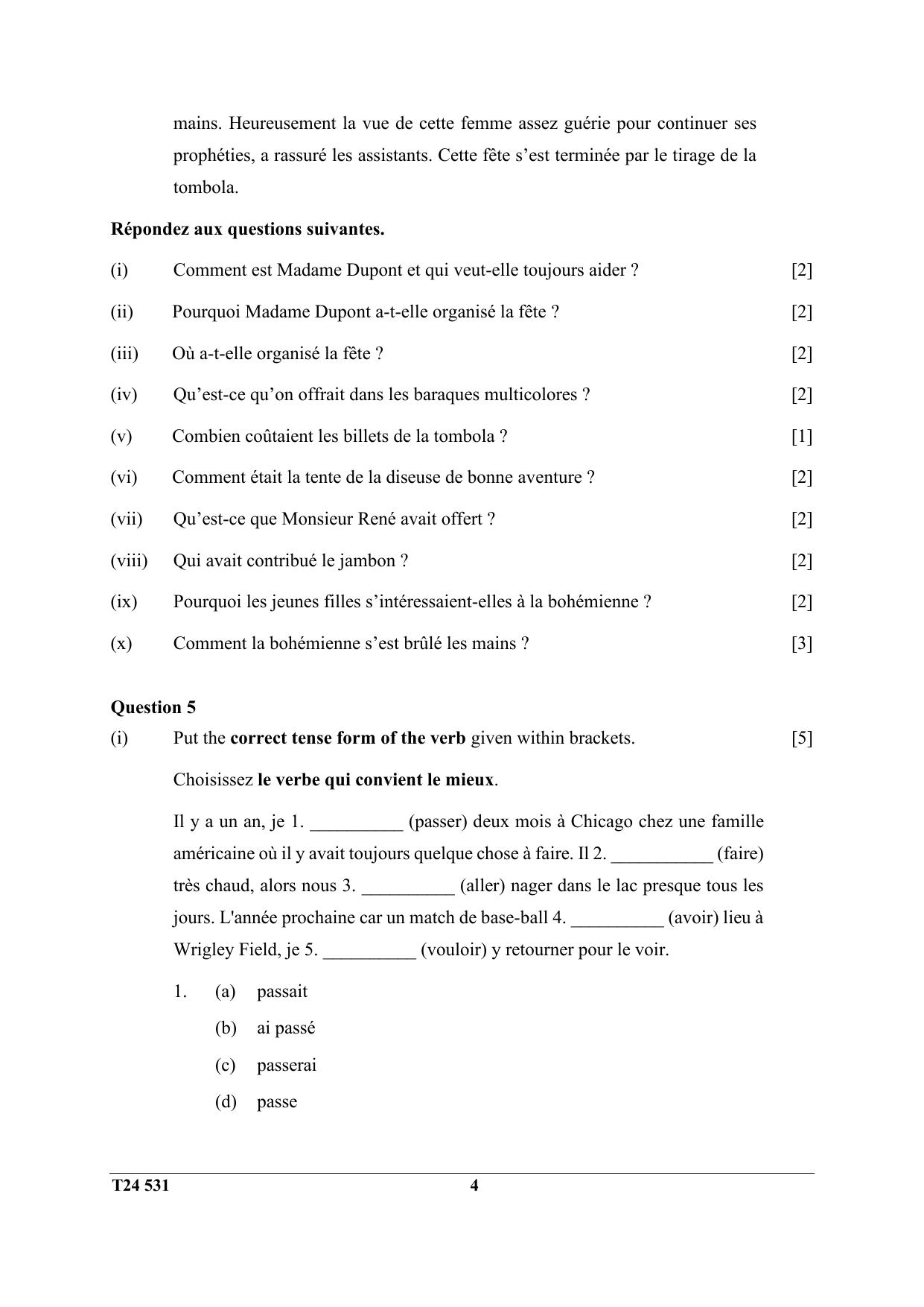 ICSE Class 10 French (Group III – Elective) 2024 Question Paper - Page 4