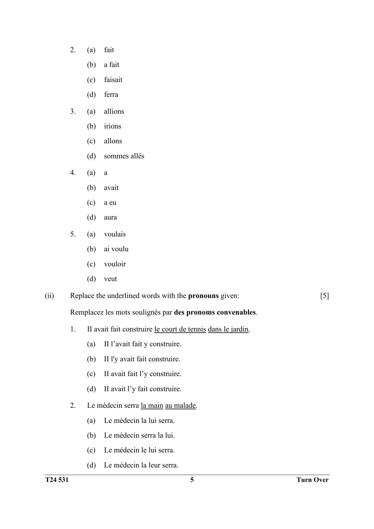 ICSE Class 10 French (Group III – Elective) 2024 Question Paper - Page 5